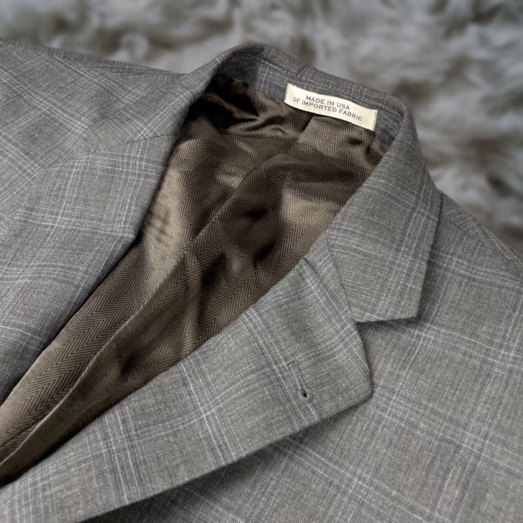 Joseph Abboud Joseph Abboud Blazer Gray Plaid 42L Wool Two-Button Jacket Mens Regular Long Notch Lapel Size 42R - 1 Thumbnail