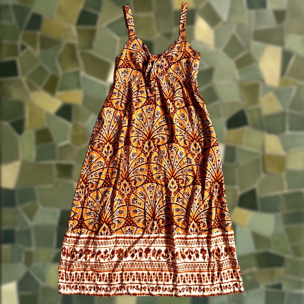 Vintage VINTAGE Knox Rose Rayon Orange Brown Hawaiian Floral Pocket Midi Tank Sun Dress XS Size XS / US 0-2 / IT 36-38 - 1 Thumbnail
