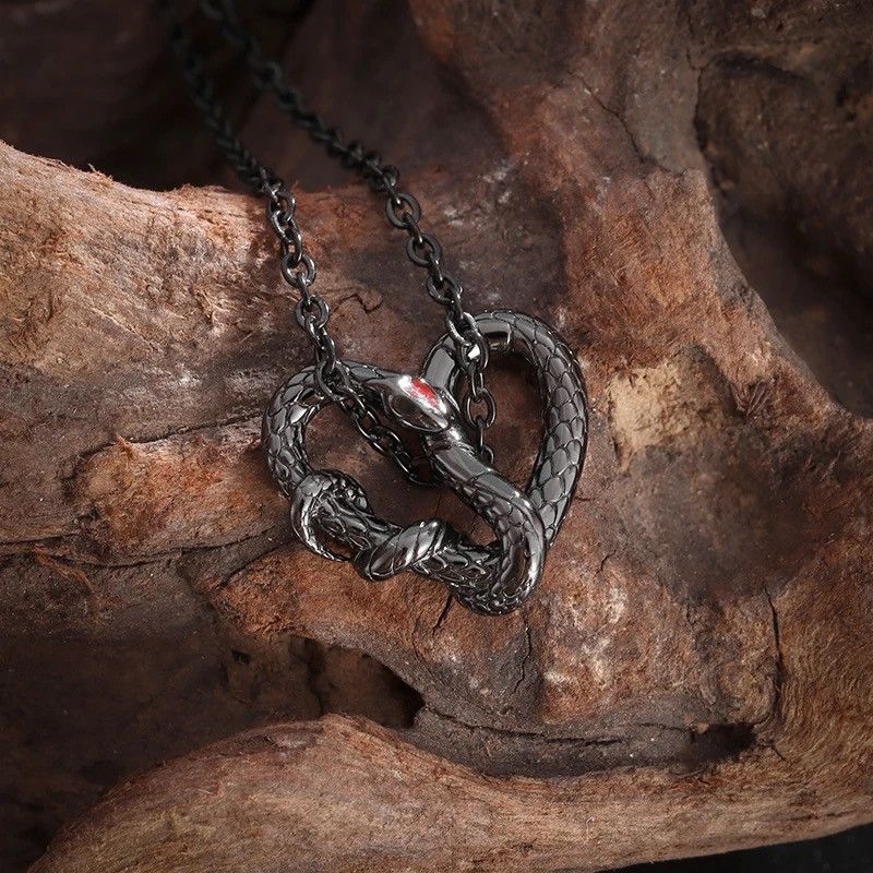 Jewelry Black Heart Shaped Ouroboros Pendant Necklace Size ONE SIZE - 2 Thumbnail