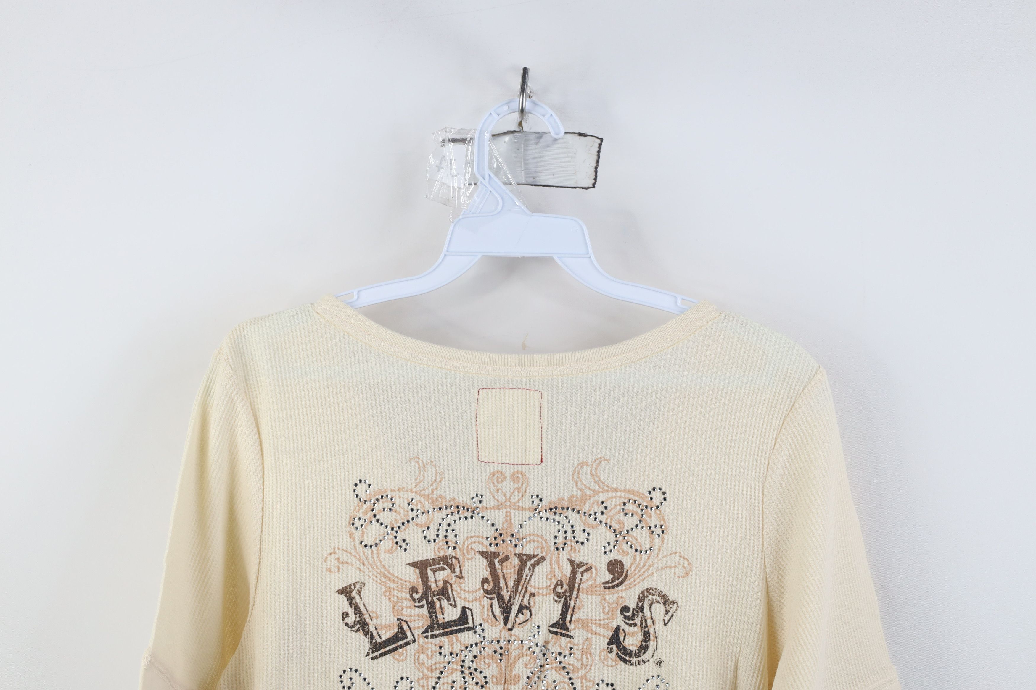 Levi's Vintage Y2K Levis Cropped Thermal Waffle Knit Henley T-Shirt Size L / US 10 / IT 46 - 13 Thumbnail