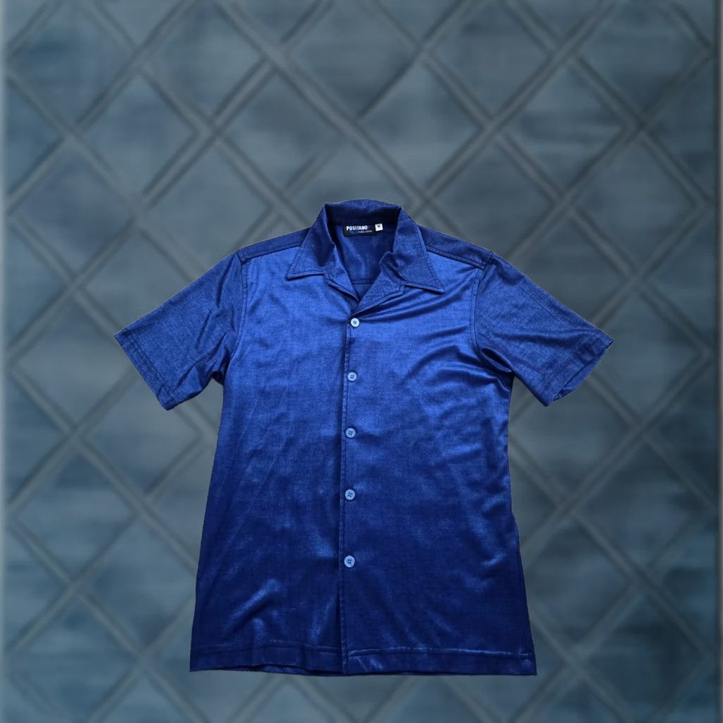 Vintage Vintage Pisotano Positano Shirt Medium Blue Button Up Short Sleeve Shiny 90s Casual Mens Size US M / EU 48-50 / 2 - 1 Thumbnail
