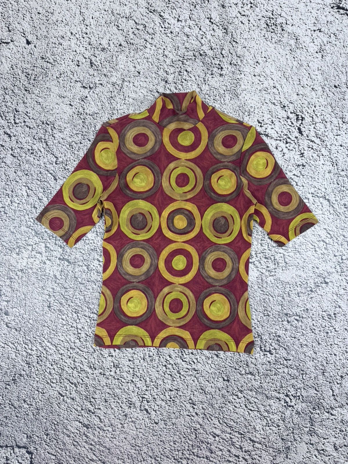 Japanese Brand Vintage Y2K French Mesh Retro Printed Mock Neck Top Size S / US 4 / IT 40 - 1 Thumbnail