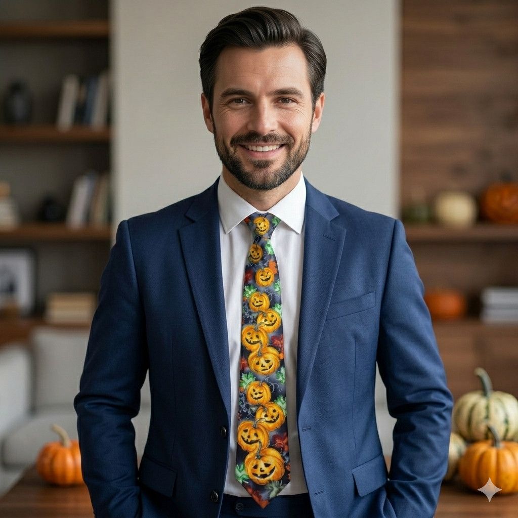 Other J.Garcia 60x3.5" Tie 100% Silk Halloween Autumn Pumpkin Size ONE SIZE - 2 Thumbnail