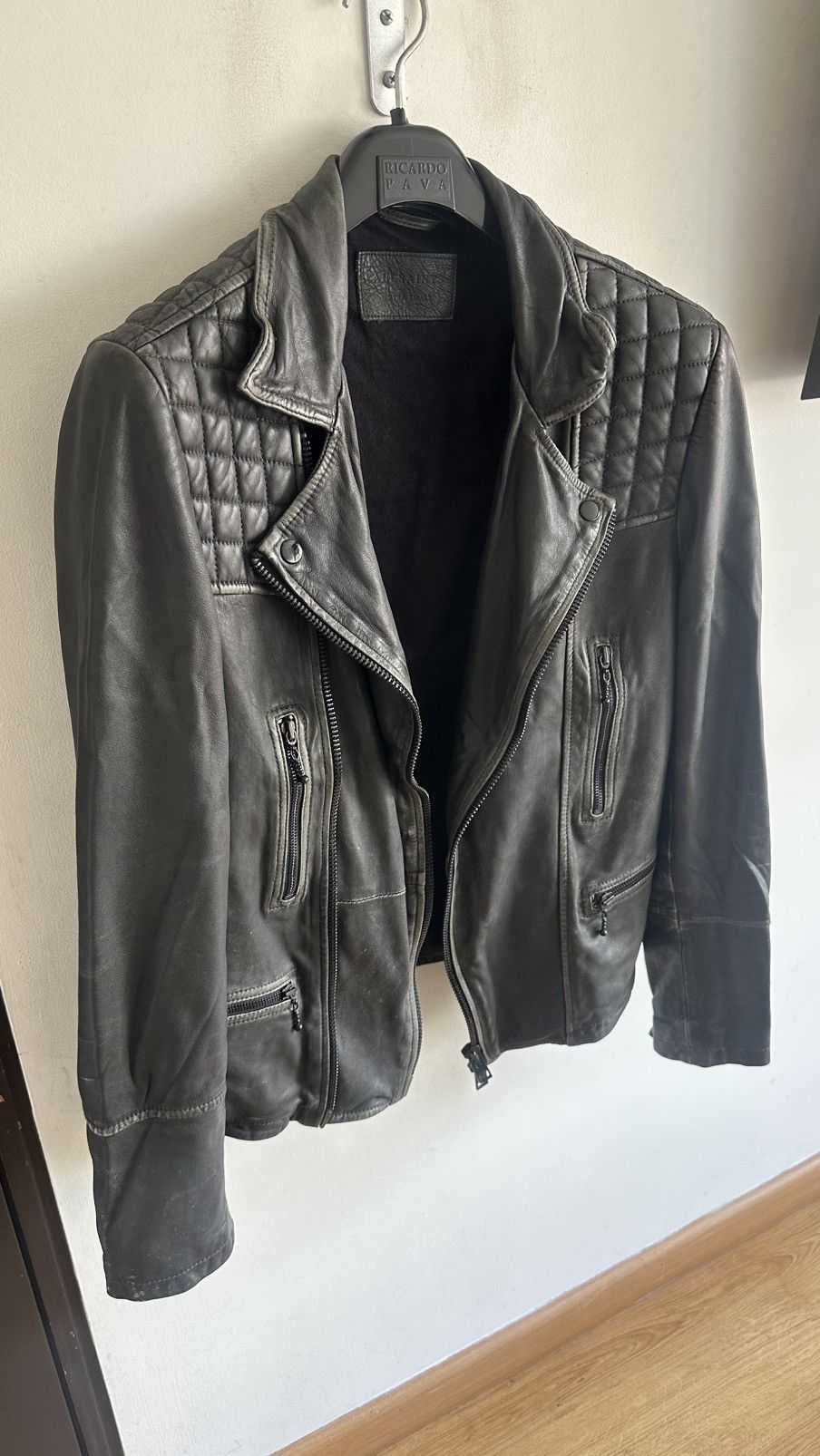 Allsaints All Saints Gray quilted Cargo biker moto leather Jacket XS Size US XS / EU 42 / 0 - 11 Thumbnail