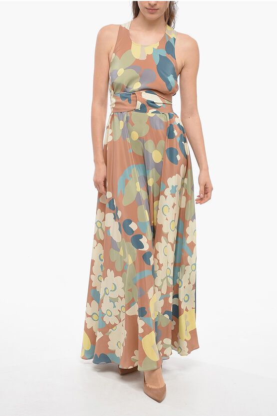 image of Aspesi Silk Belted Maxi Dress With Floral Pattern in Fantasia Floreale, Women's (Size Medium)