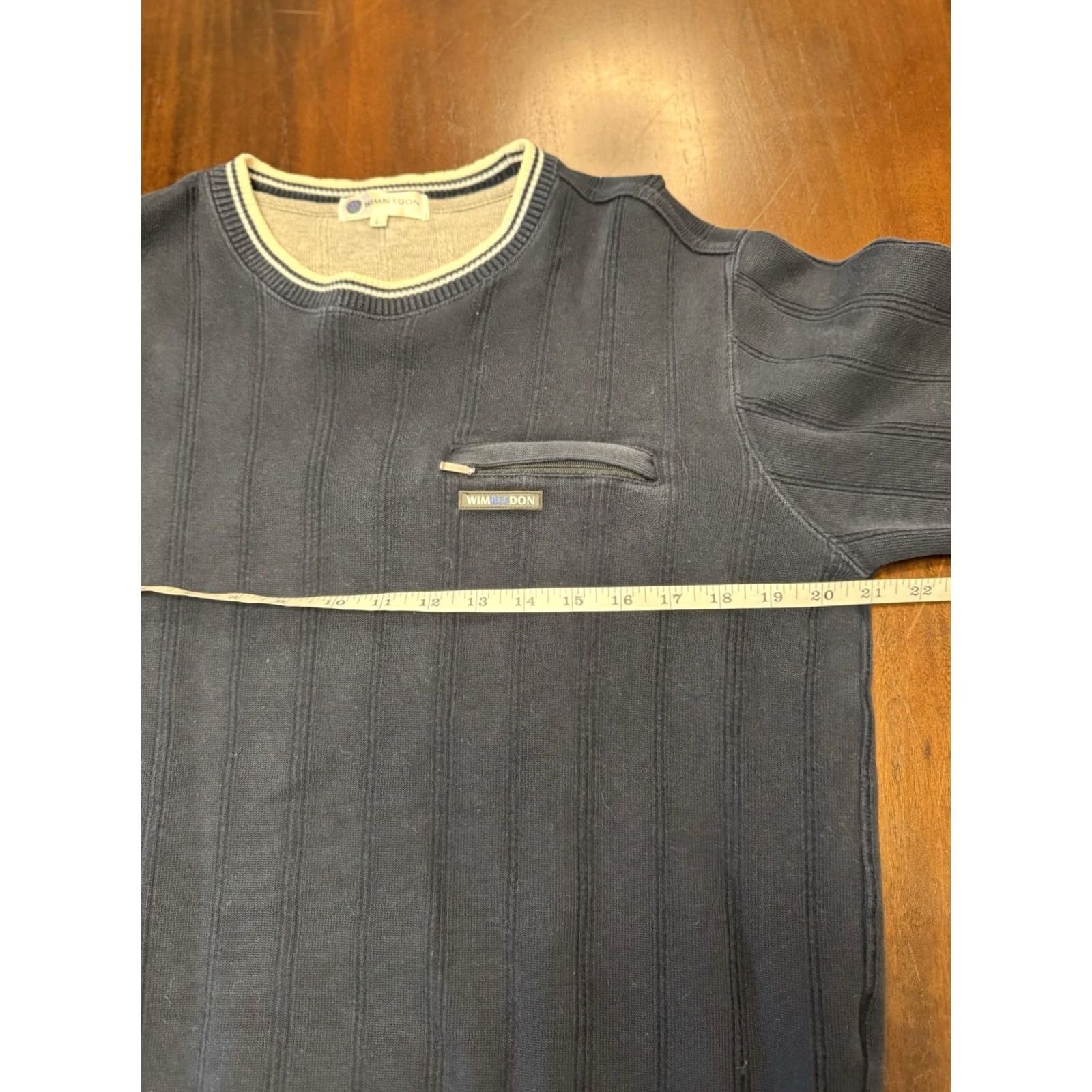 Vintage Wimbledon Sweater Cable-Knit Zip Pocket Navy Blue L Mens/Unisex Adults Crew Neck Pullover Tennis Long Description Size US L / EU 52-54 / 3 - 6 Thumbnail