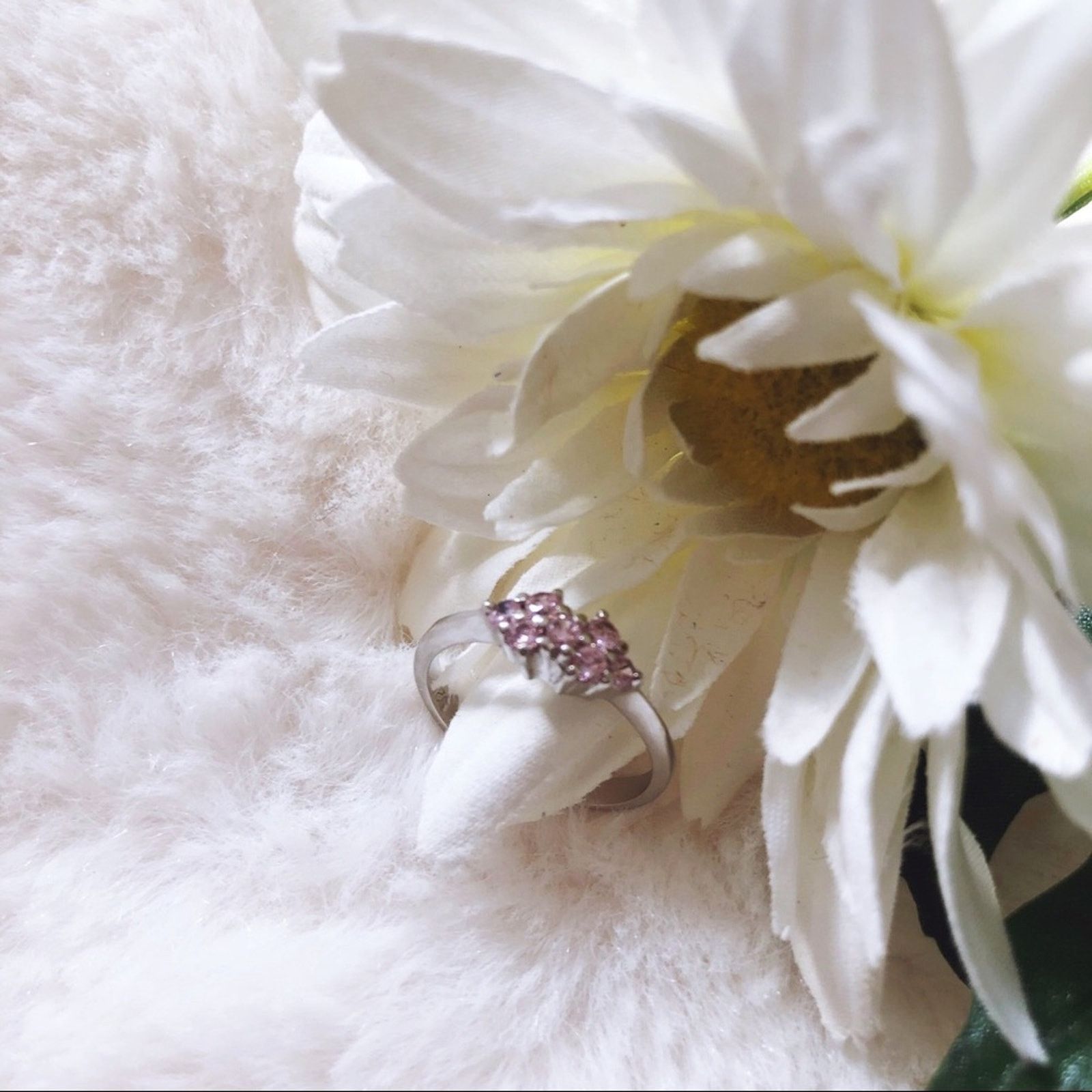 Other Sterling Silver Pink Floral Pinky Ring Size ONE SIZE - 5 Thumbnail