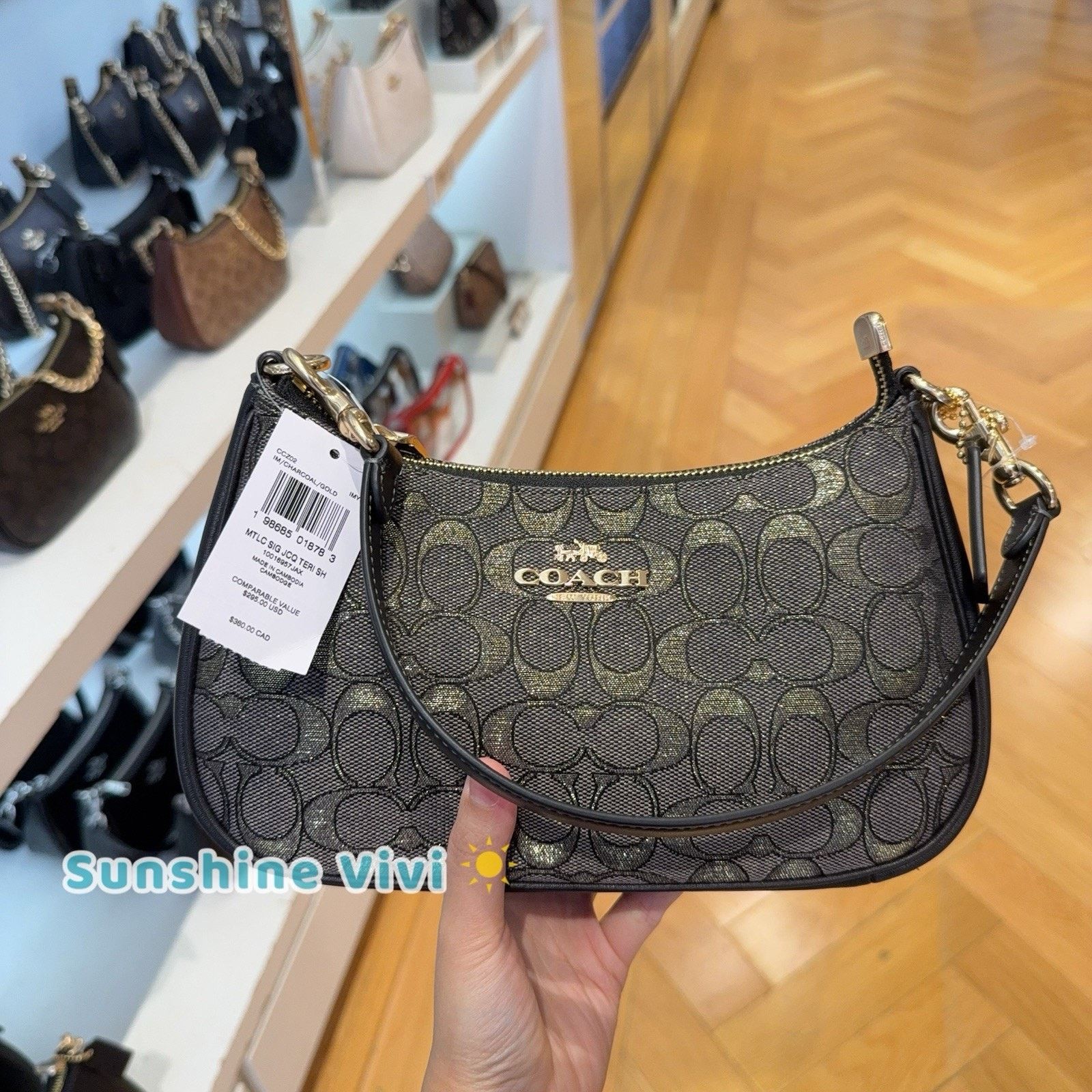 Coach NWT Coach Teri Shoulder Bag Jacquard CCZ02 Charcoal/Gold Size ONE SIZE - 1 Thumbnail