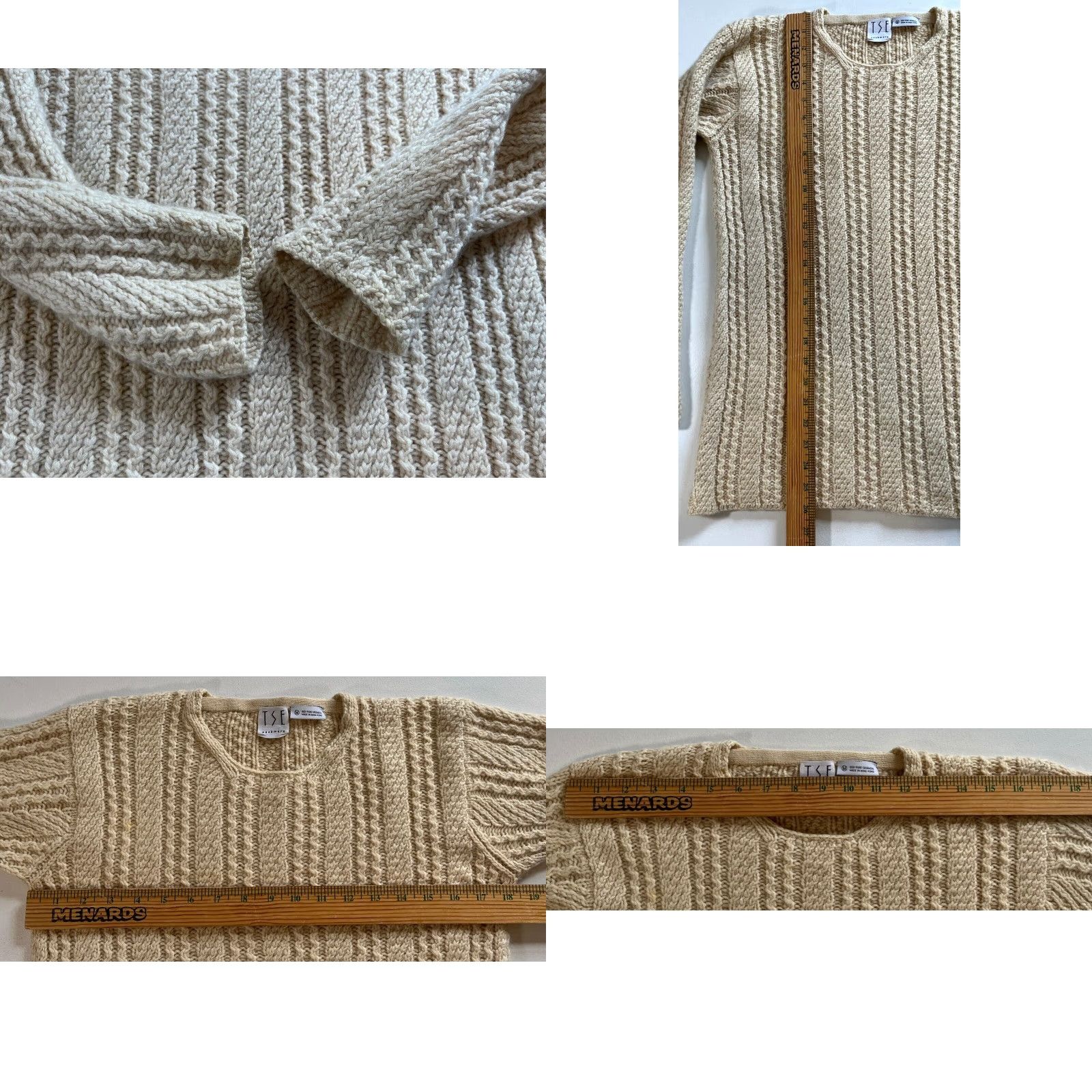 Tse VINTAGE TSE Women's Cable Knit Cashmere Sweater Sz M Crew Neck Ivory 90s Pullover Womens Size M / US 6-8 / IT 42-44 - 8 Thumbnail