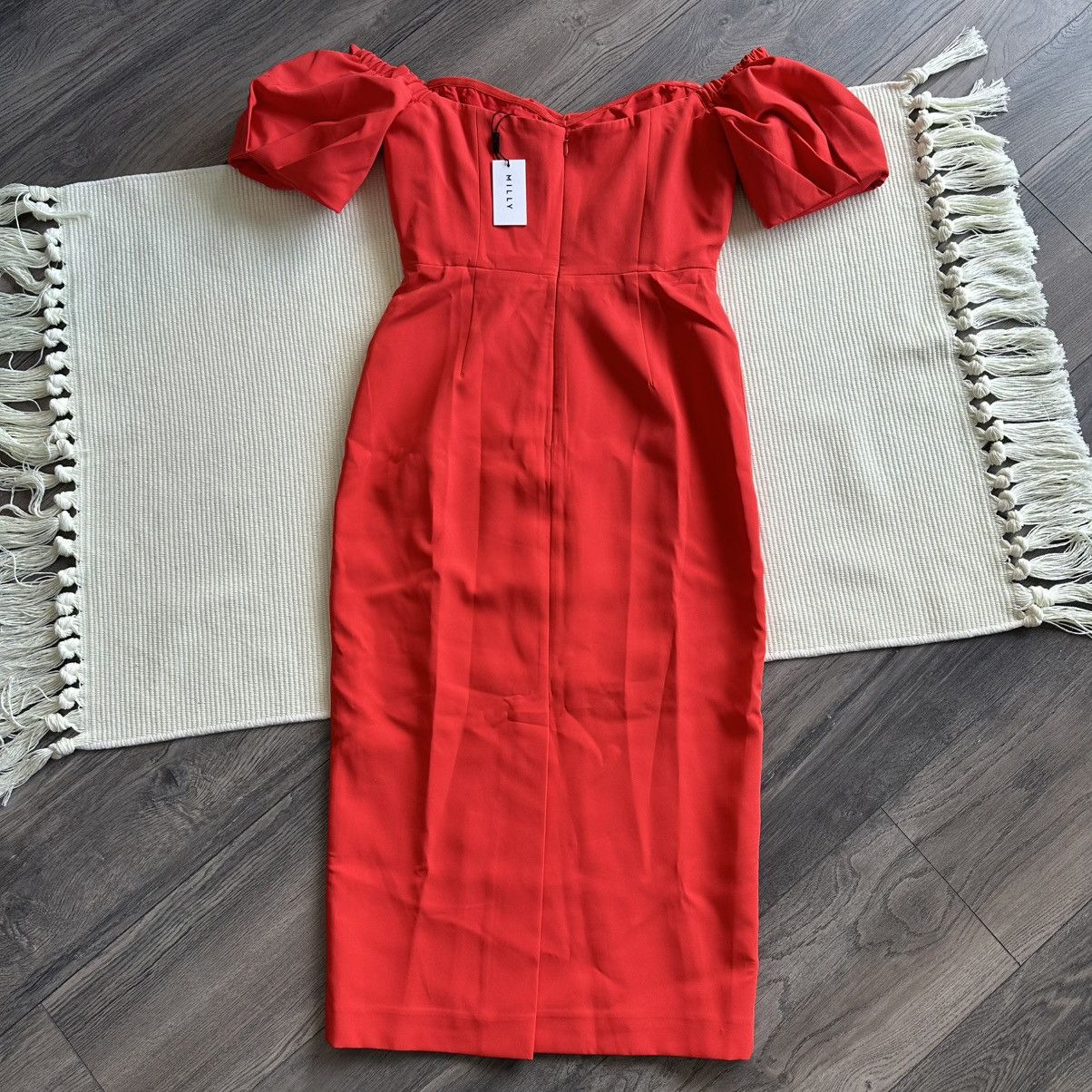 MILLY Milly Bria Off-the-Shoulder Midi Coral Dress Size XS / US 0-2 / IT 36-38 - 4 Thumbnail