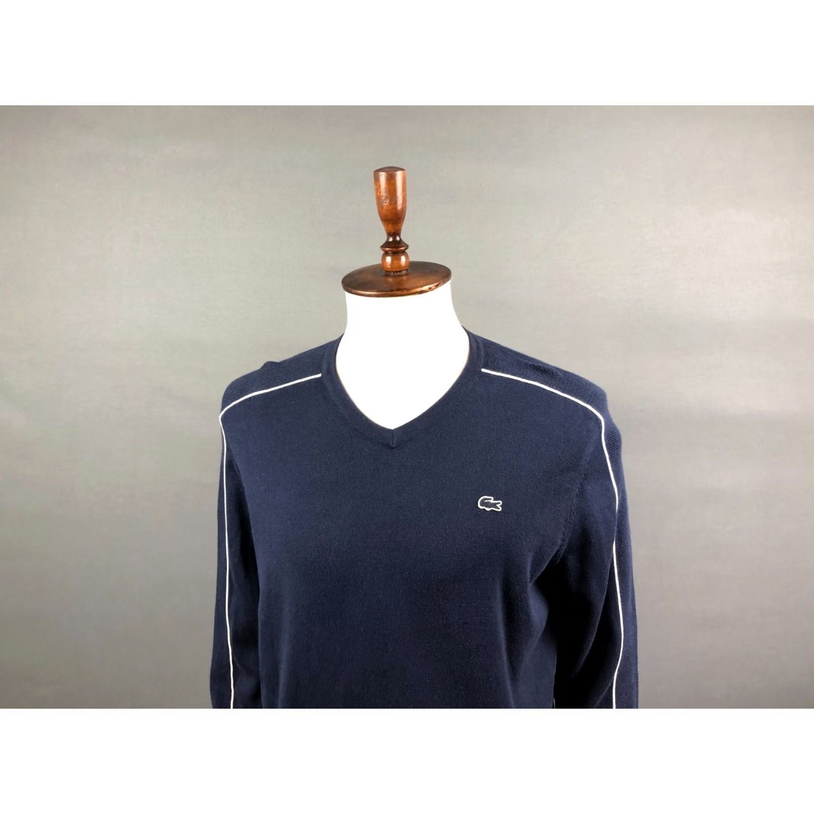 Lacoste Lacoste Sweatshirt Blue Cotton XL Pullover Men V-Neck Logo Embroidered Jumper Jersey Knit Long Sleeve" Size US XL / EU 56 / 4 - 4 Thumbnail