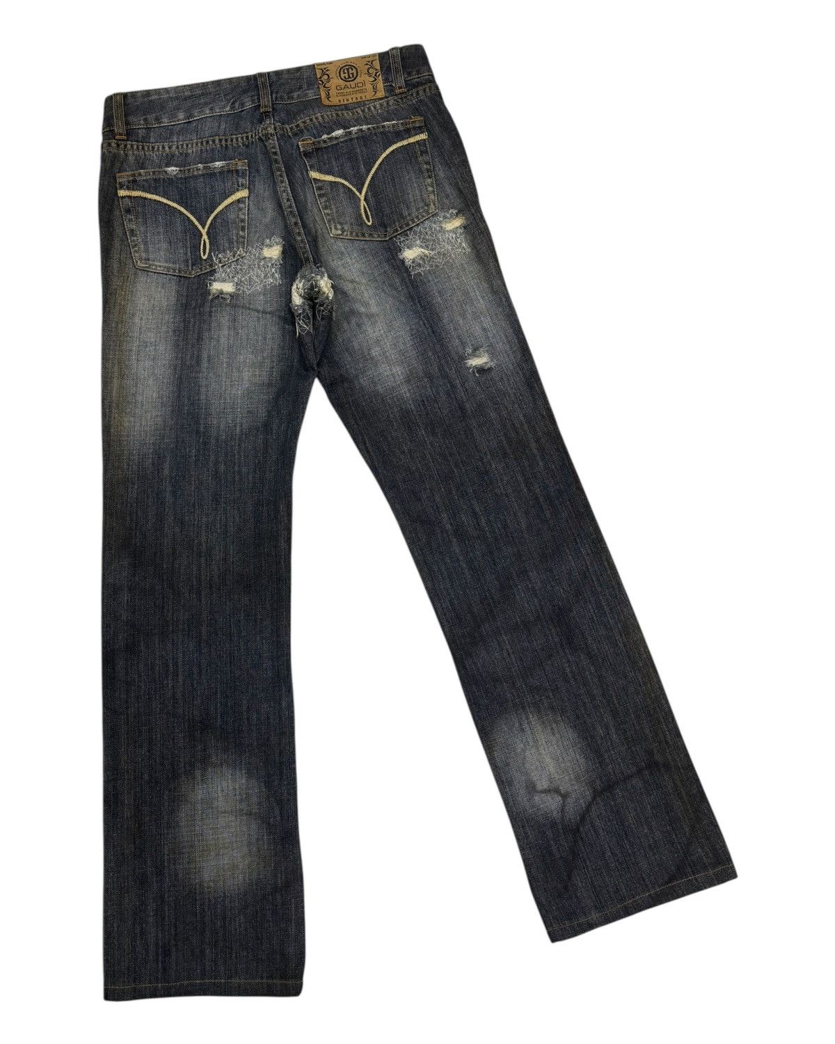 Hedi Slimane Distressed Web Chaos Stitch Wide Leg Denim Jean Dior Style Size US 32 / EU 48 - 4 Thumbnail