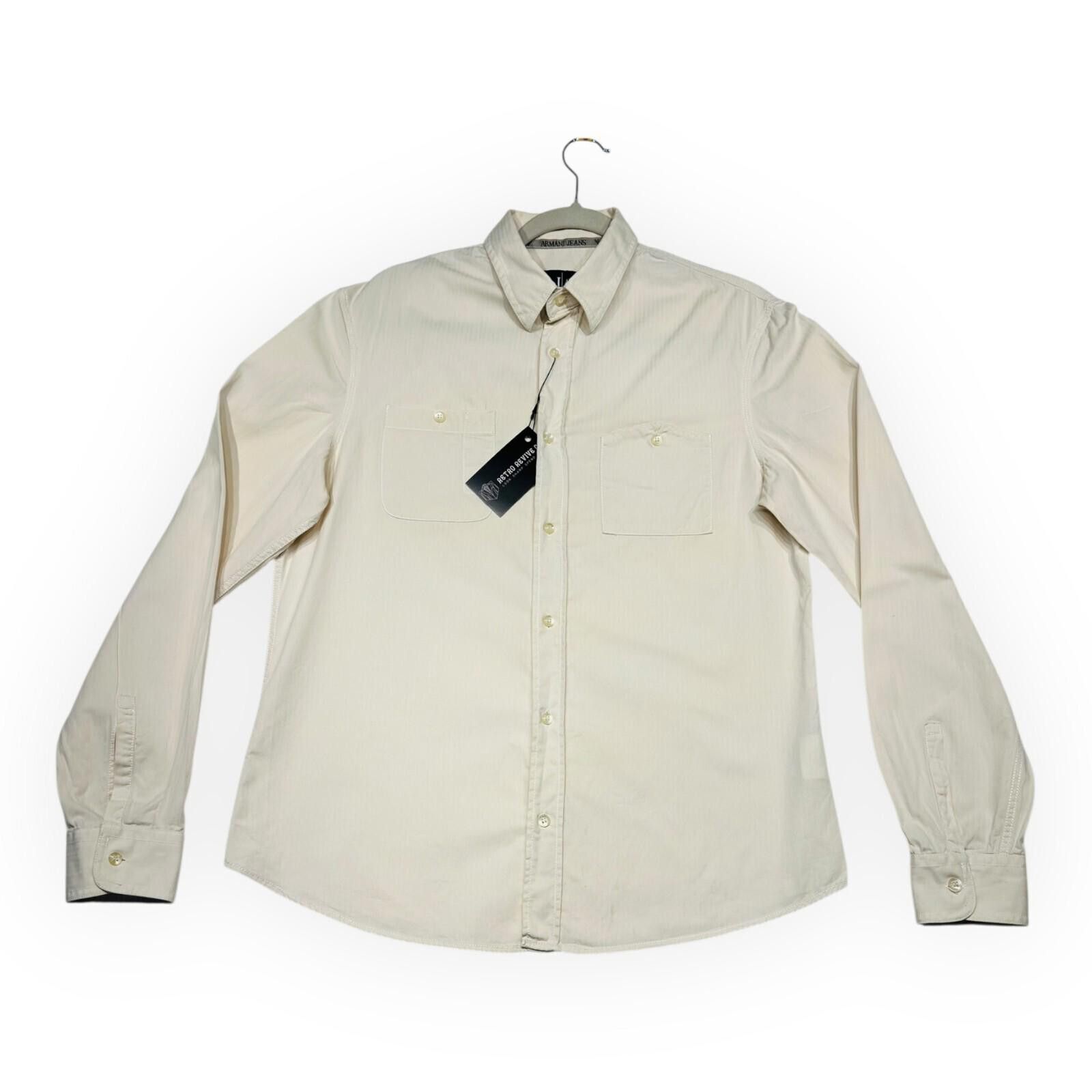 Other Armani Jeans Shirt Men's UK Size L Beige Plain Long Sleeve Size 42R - 2 Thumbnail