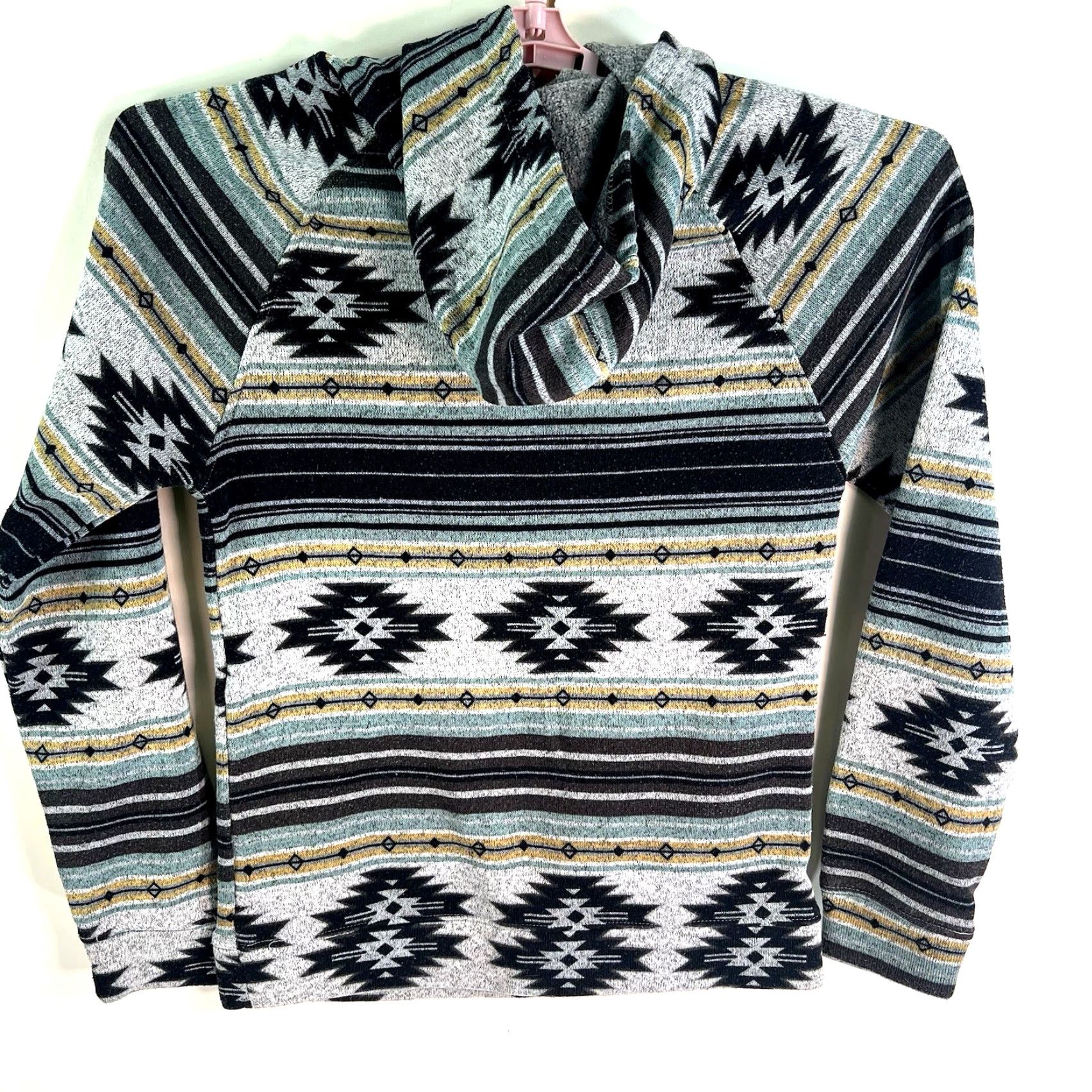Vintage rue 21 Aztec Southwest Knit Pullover Hoodie Womens M Geometric Blue Aztec Phase (Brand: rue21) Size M / US 6-8 / IT 42-44 - 6 Thumbnail