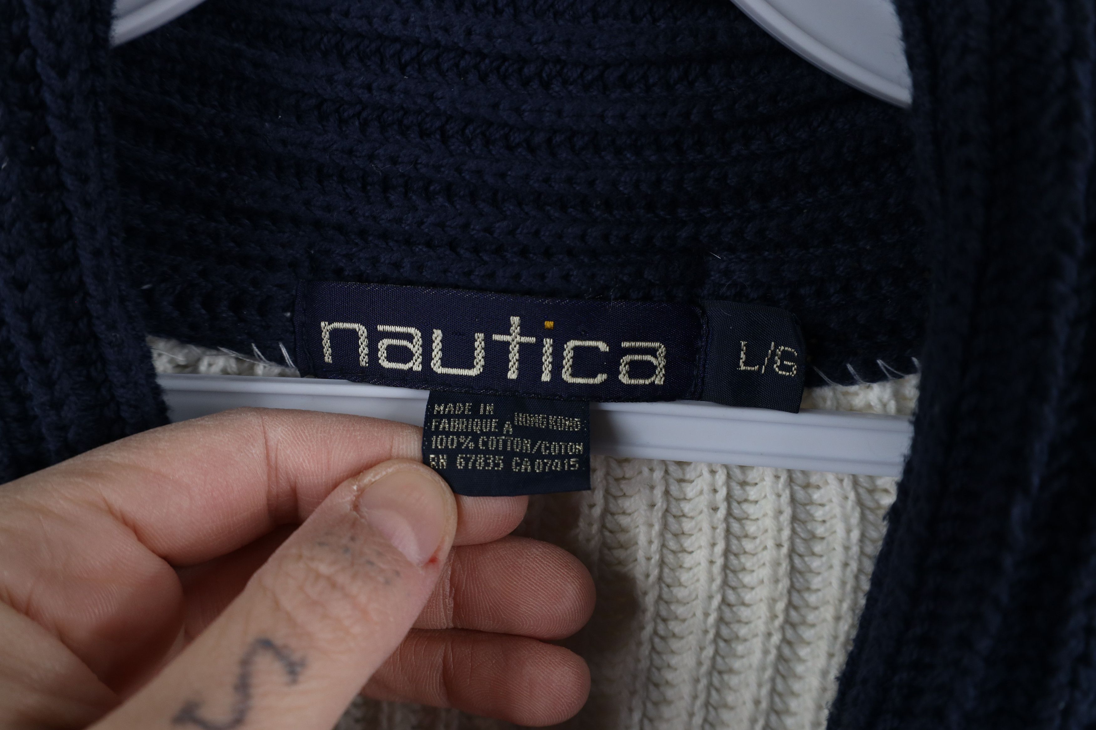 Nautica × Vintage Vintage 90s Nautica Ribbed Knit Shawl Cardigan Sweater Size US L / EU 52-54 / 3 - 12 Thumbnail