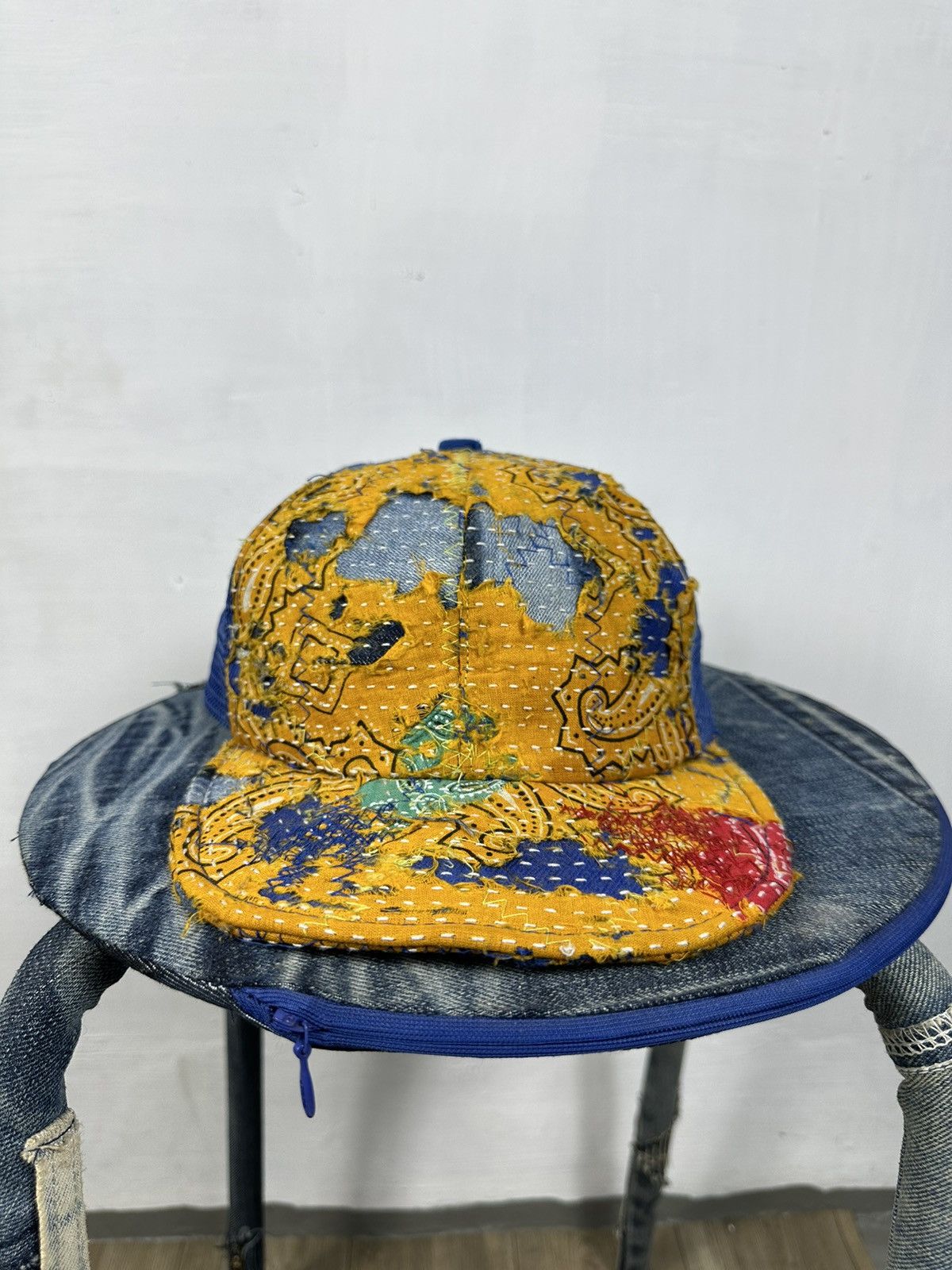 Art Comes First × Handmade Custom Made Distressed Paisley Patchwork Boro Trucker hats Size ONE SIZE - 1 Thumbnail