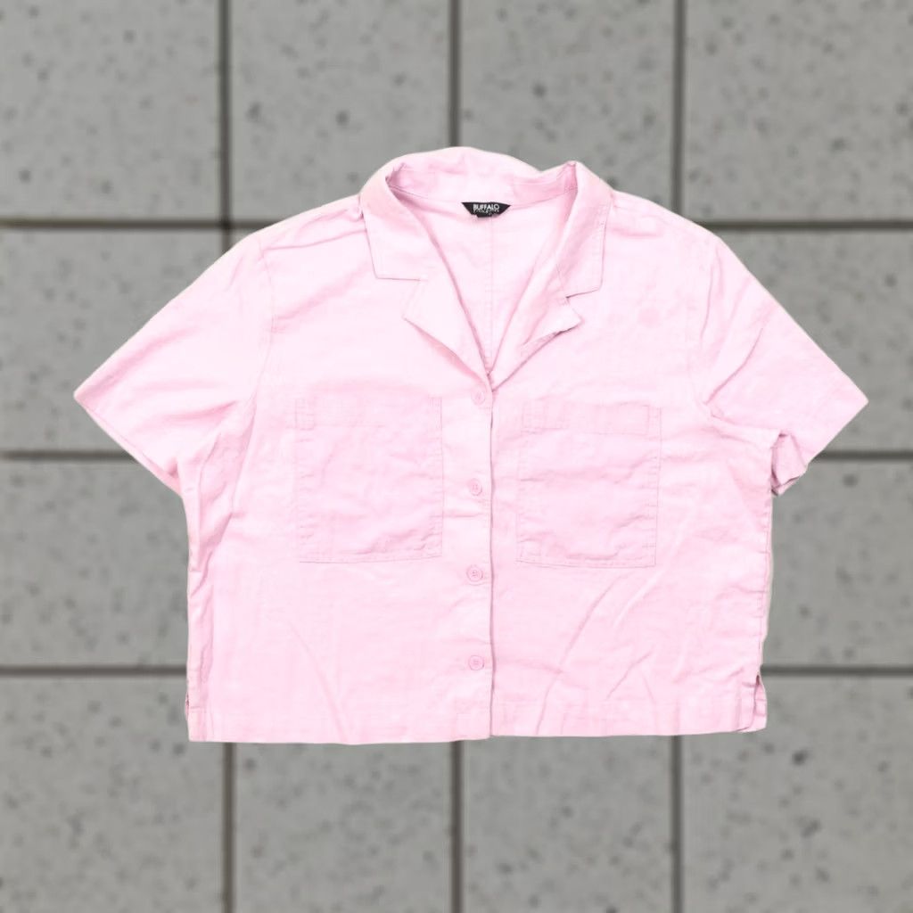 Buffalo David Bitton VINTAGE: No Buffalo Jeans Women's 2XL Pink Linen Viscose Short Sleeve Button-Up Cam Shirt Casual Summer Spring Fall Womens Size 40" / US 18 - 1 Thumbnail