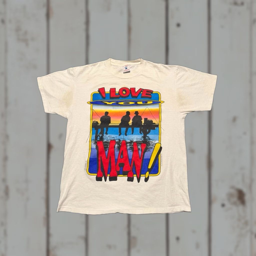Delta VINTAGE Bud Light "I Love You Man" Beer Promo Budweiser 1996 T Shirt Large 90s Mens White Cotton Crew Neck Short Sleeve Graphic Print Size US L / EU 52-54 / 3 - 1 Thumbnail