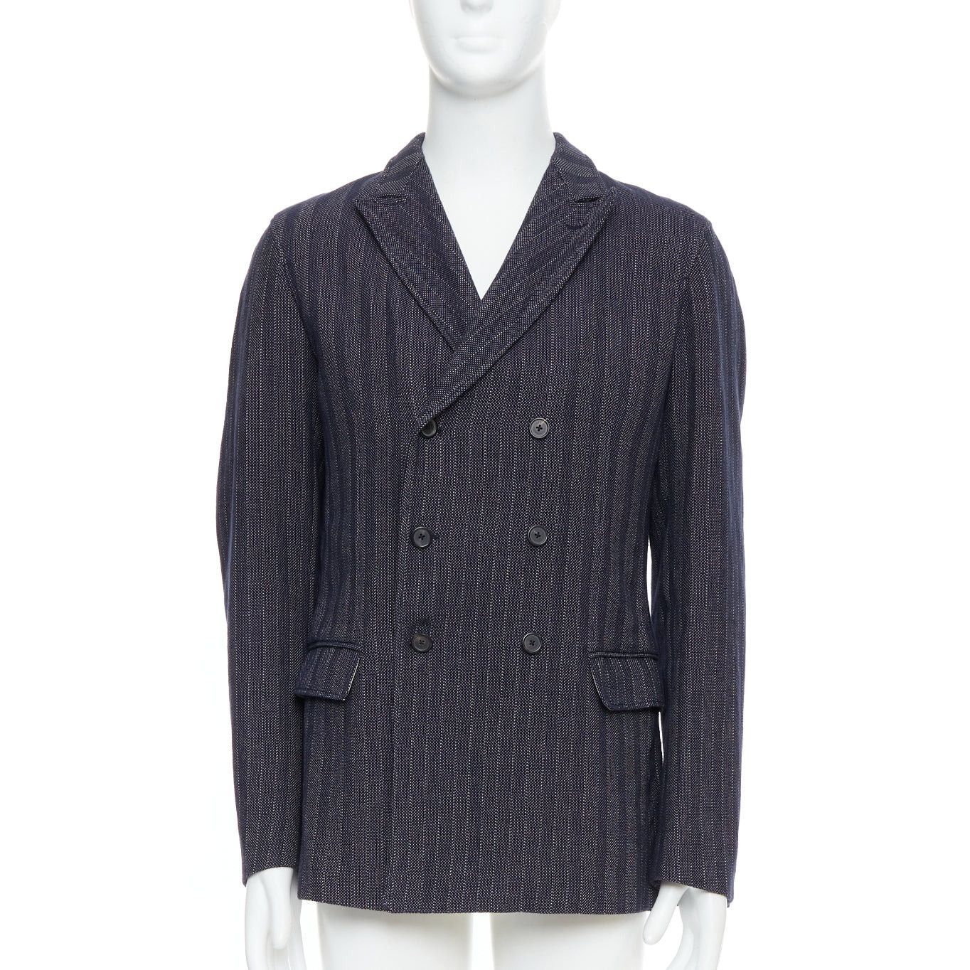 Jil Sander JIL SANDER navy cream cotton striped double breasted blazer IT48 M Size 48R - 1 Thumbnail