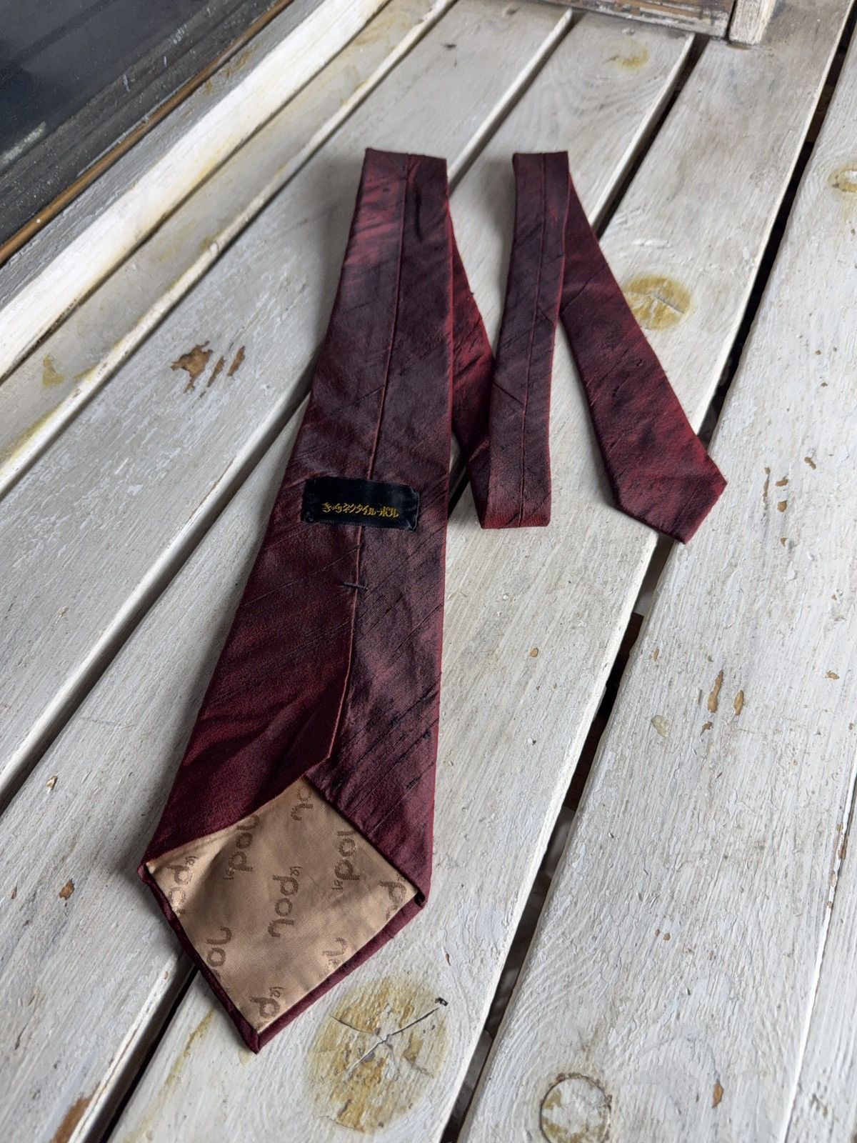 Japanese Brand Retro Vintage Japanese Le Pol Silk Tie Maroon Brush Texture Size ONE SIZE - 1 Thumbnail