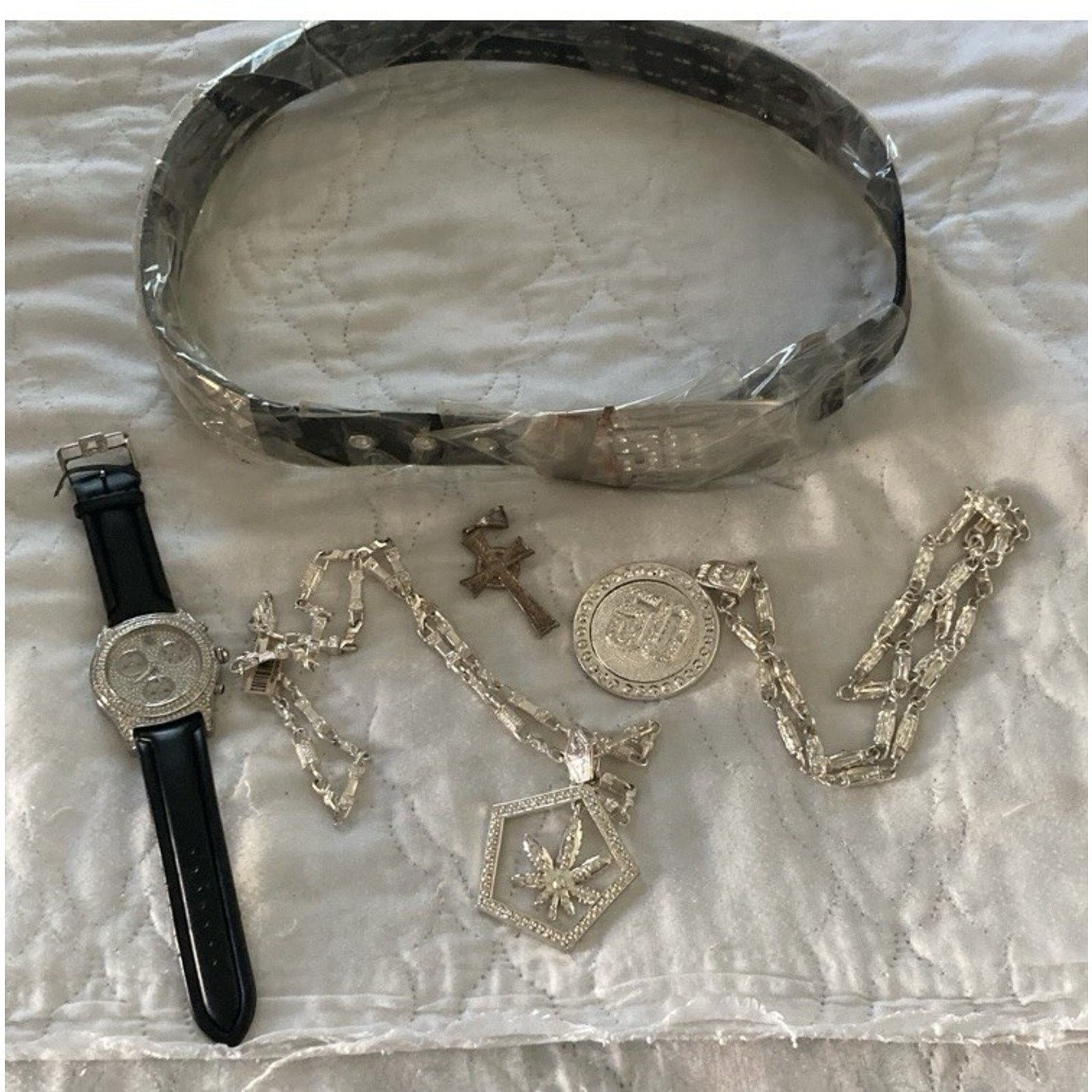 50 Cent Custom 2000s Hip Hop 'Bling' Jewelry Set - 50 Cent Look Size ONE SIZE - 1 Thumbnail