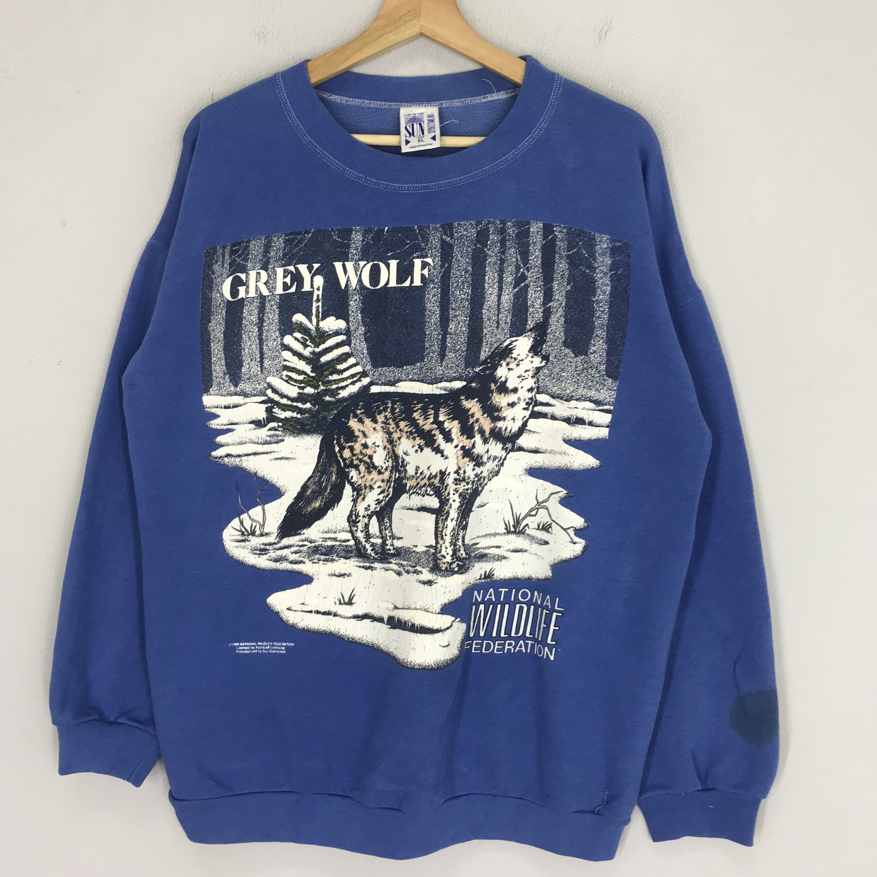 Vintage Vintage 90s Grey Wolf Animal Wildlife Blue Sweatshirt - 434 Size US XL / EU 56 / 4 - 3 Thumbnail