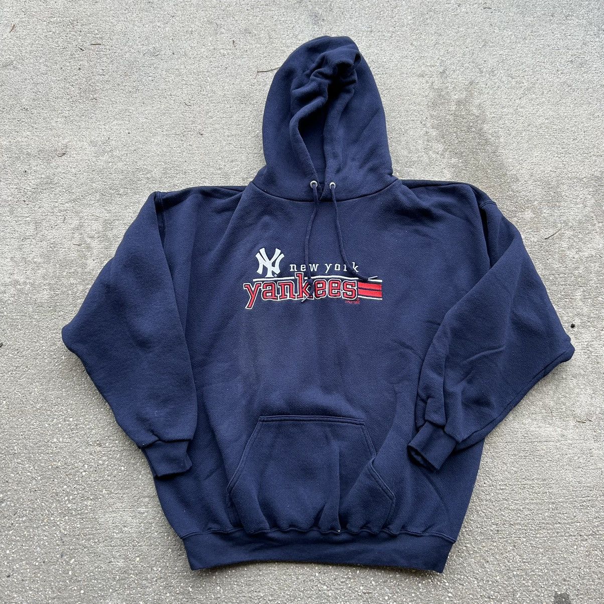 image of Logo 7 x New York Yankees 1999, New York Yankees Log 7 Embroidered Hoodie in Navy, Men's (Size XL)