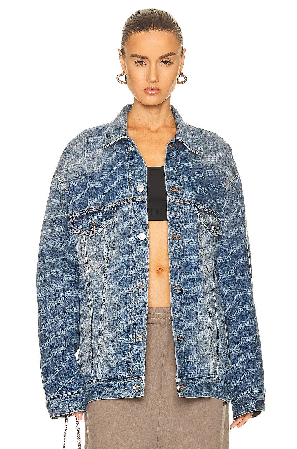 Balenciaga o1w1db10625 BB Monogram Large Fit Jacket in Blue Size L / US 10 / IT 46 - 1 Thumbnail