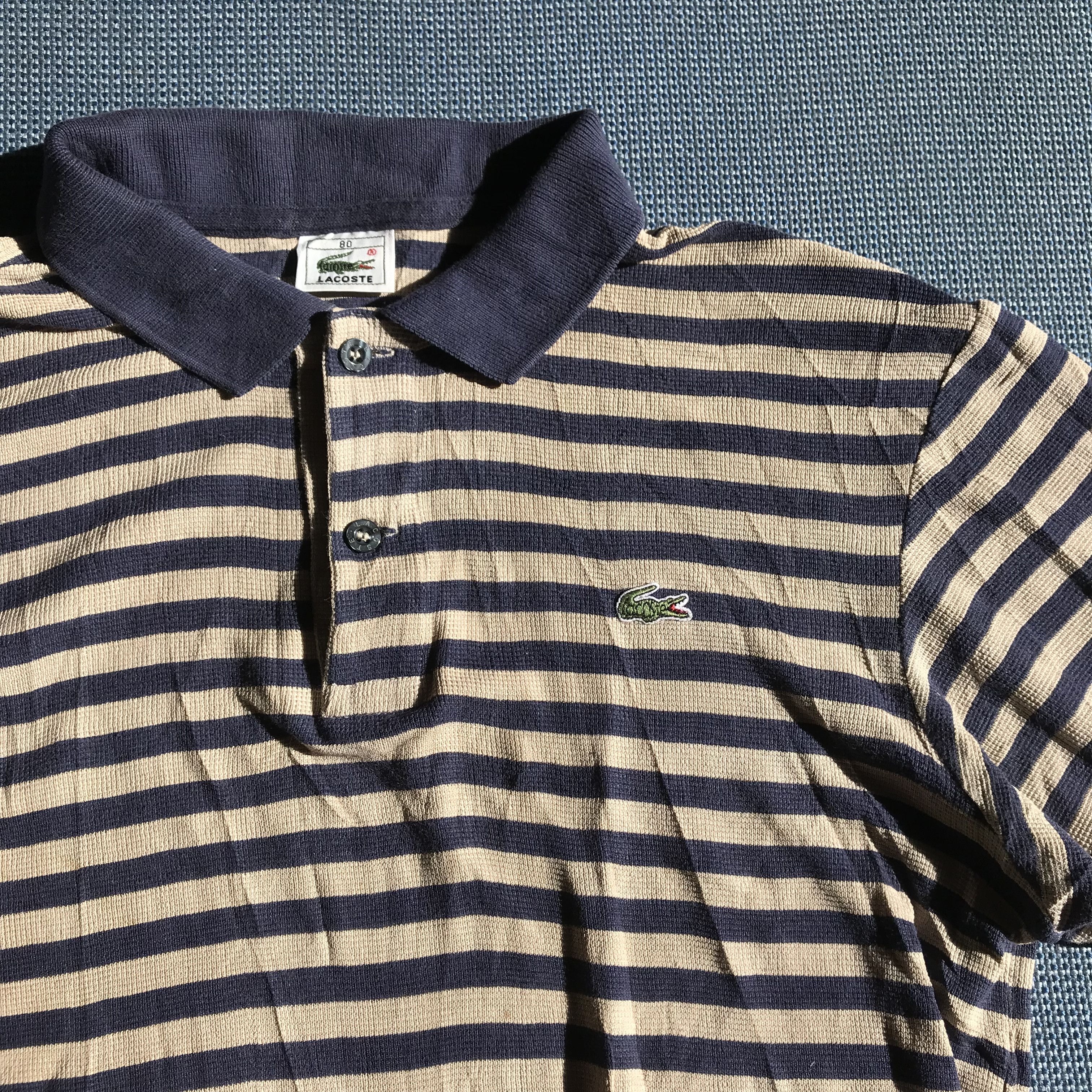 Lacoste Vintage lacoste french Polo Stripes Navy beige Blue colar Size US M / EU 48-50 / 2 - 1 Thumbnail