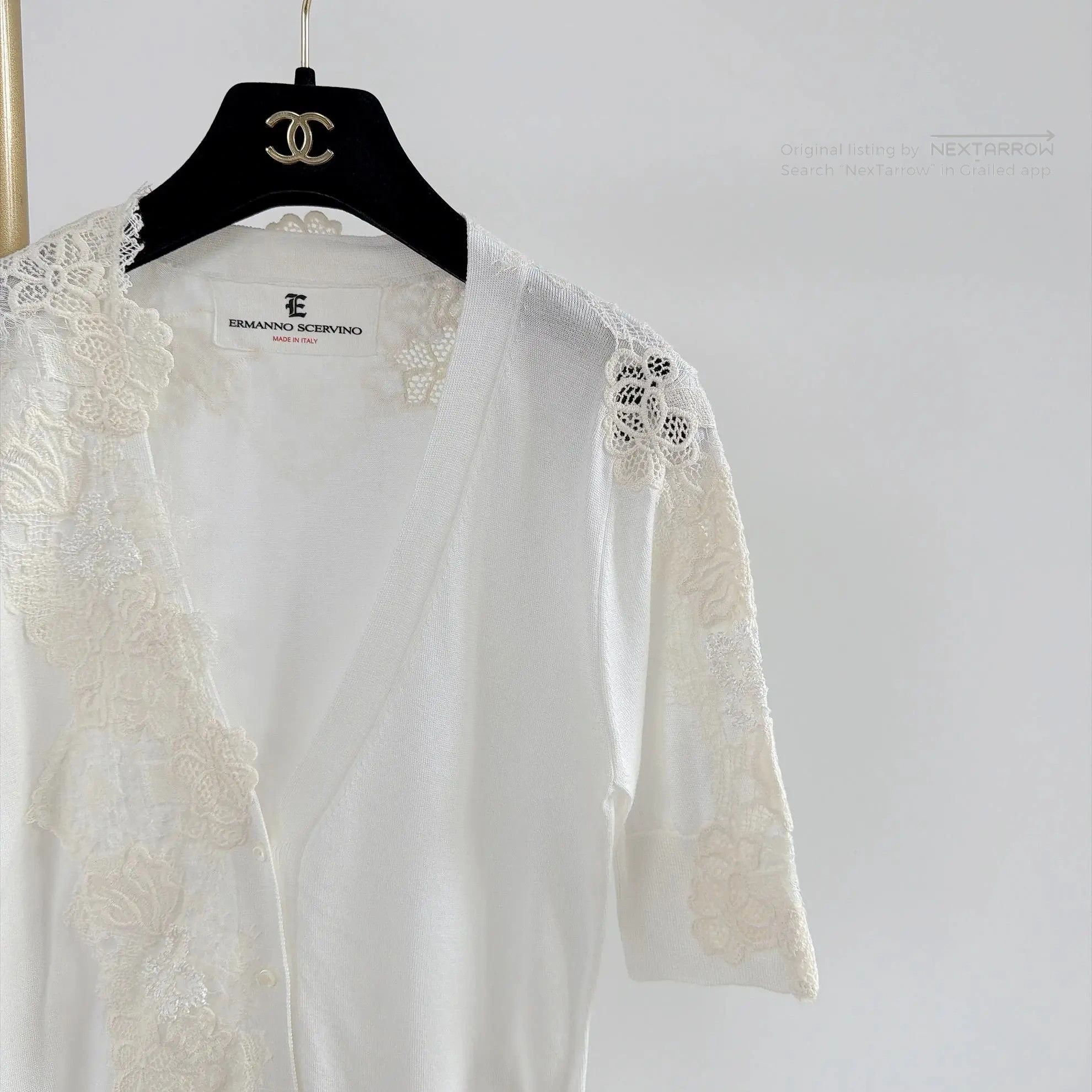 Es Knit Lace Half-Sleeve Cardigan Women's 38 in White, Women's (Size Xs) — image 3 of 6