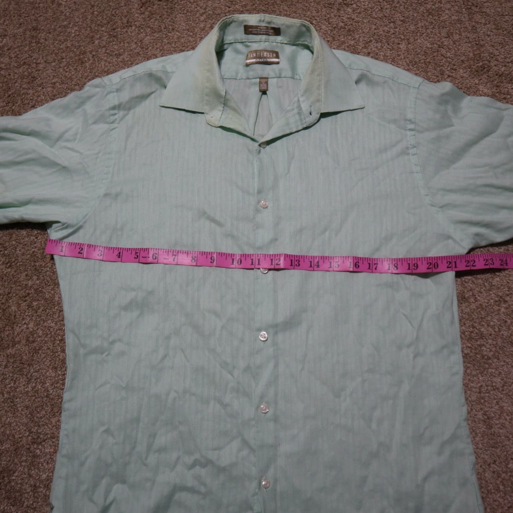 Van Heusen Van Heusen Dress Shirt Green Fitted Button Down Adult Men's Size 16 32 33 Size 42R - 4 Thumbnail