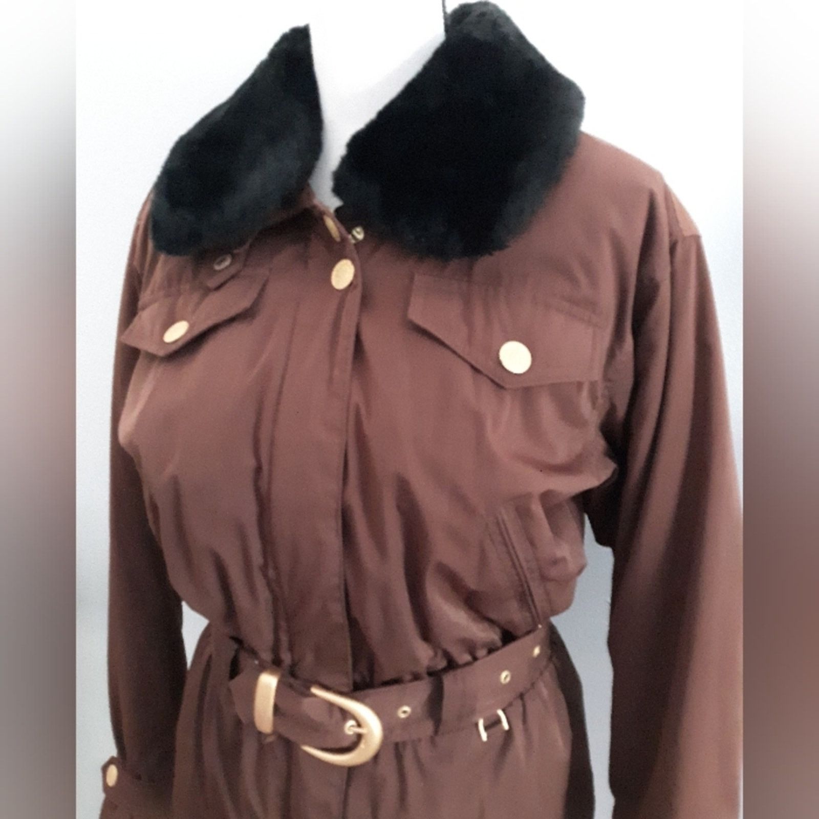 Vintage VTG Fera Insulated Belted Fur Trim Jacket Size M / US 6-8 / IT 42-44 - 2 Thumbnail