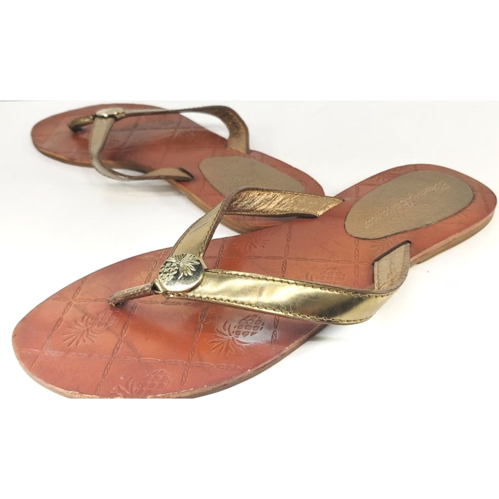 Tommy Bahama Tommy Bahama Havana Women’s 8B Gold Flat Sandal Leather Flip Flop Leather Footbed M Upper Gold Ornament Upfront Coastal Casual Relax --------------- Size US 8 / IT 38 - 2 Thumbnail
