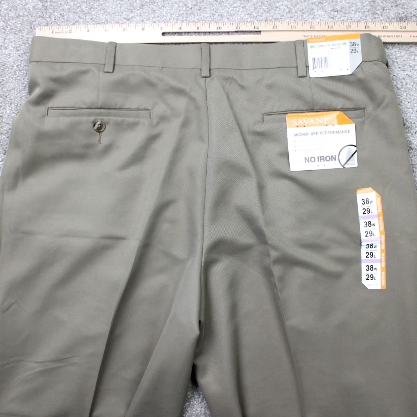 Savane Savane Mens 38x29 Khakis Pants Beige Polyester NWT Regular Cuffed Front Pleated Stretch Upscale Dress Casual Slant Pockets Men Size US 38 / EU 54 - 7 Thumbnail