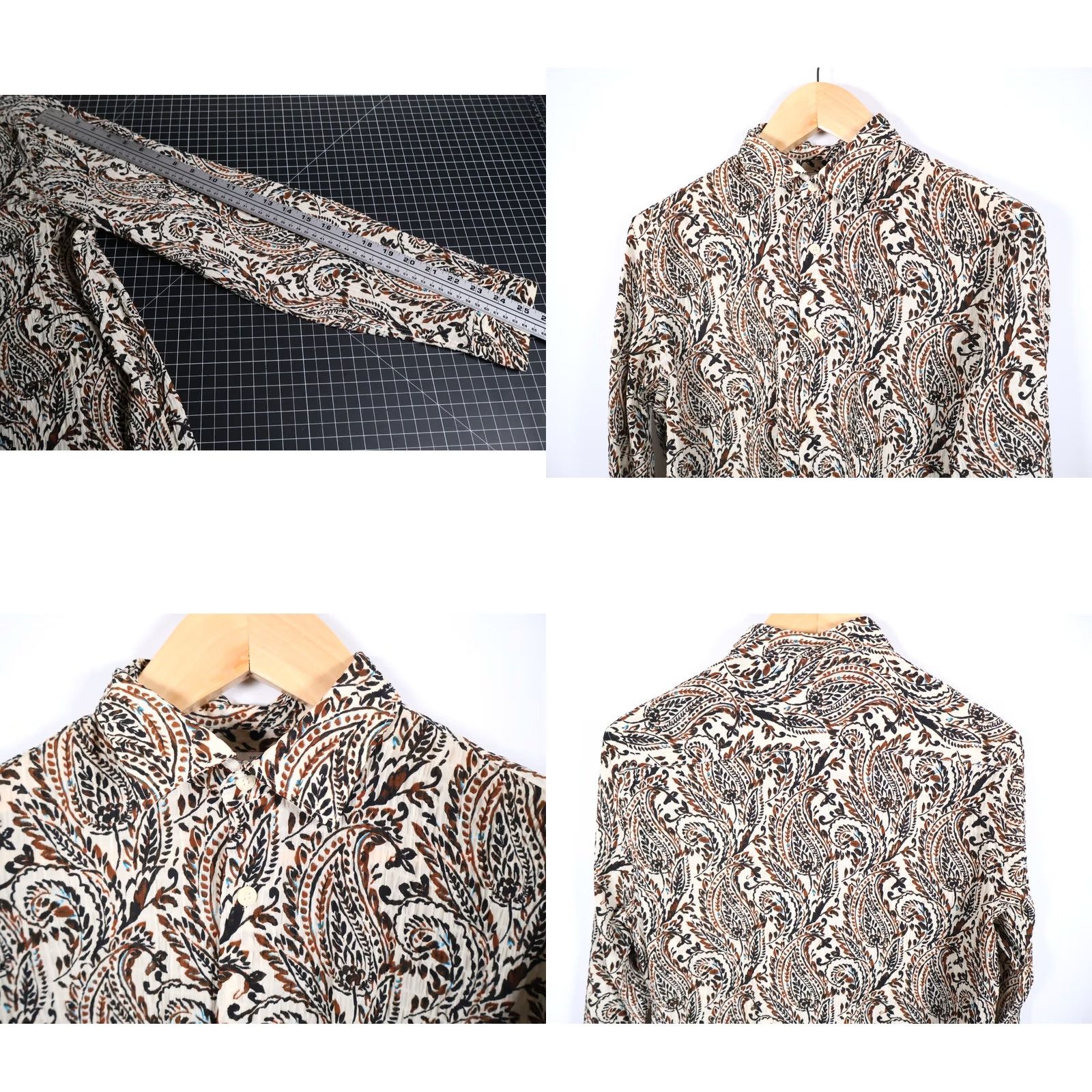 Zara VINTAGE Zara Paisley Shirt Mens Large White Brown Lightweight Crinkle Polyester Boho Size US L / EU 52-54 / 3 - 8 Thumbnail