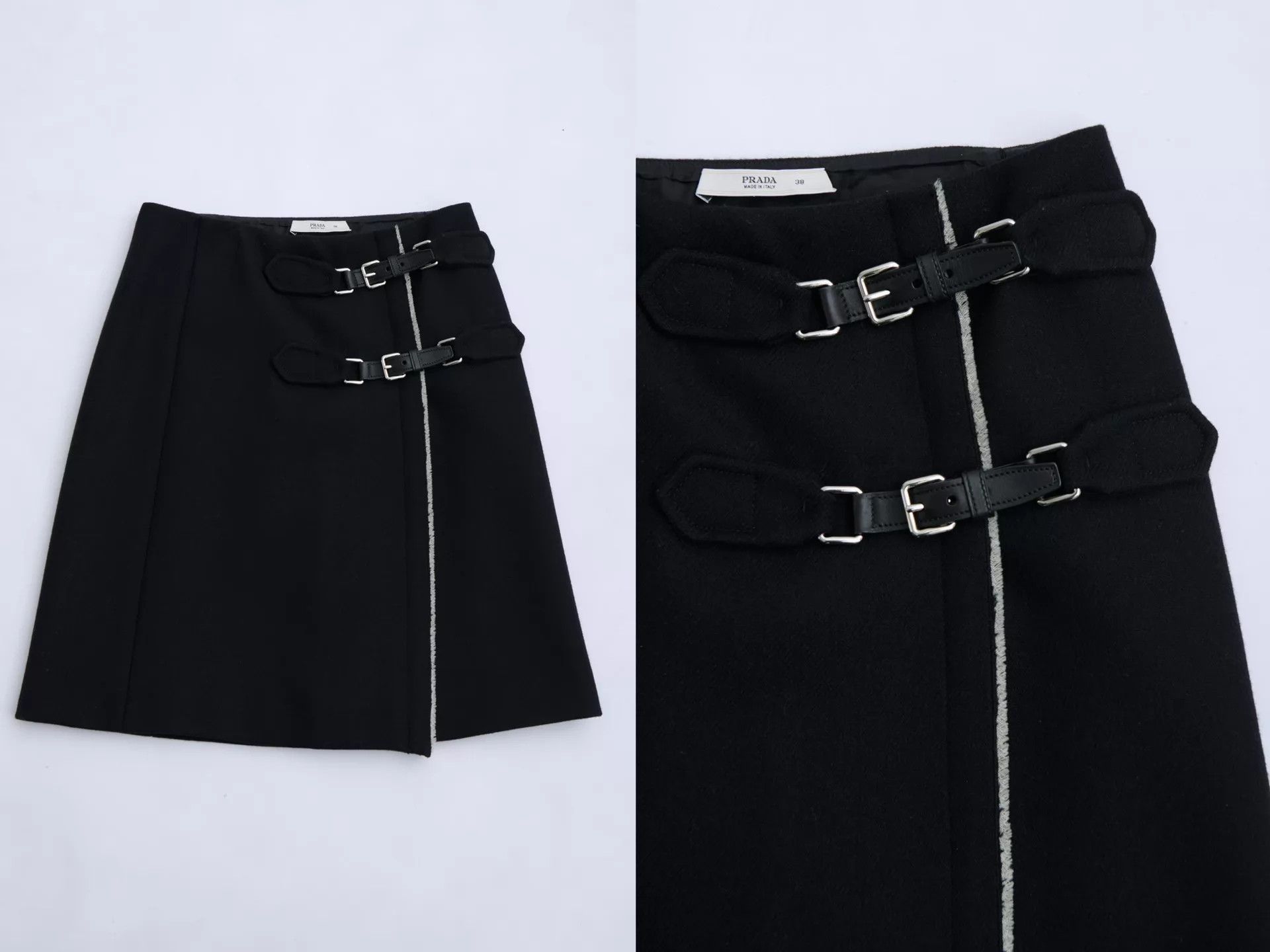 Prada PRADA 00s Double Buckle Black Wool Skirt Women Size 26" / US 2 / IT 38 - 7 Thumbnail