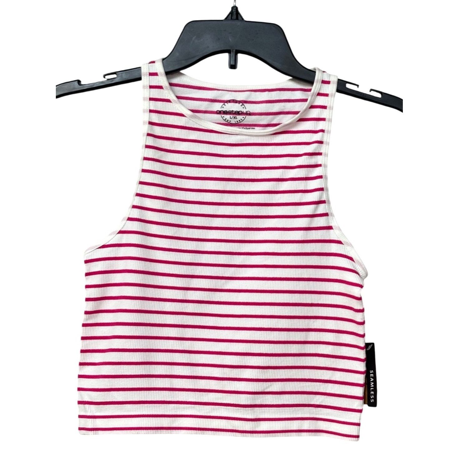 Other One Step Women's Seamless Ribbed Cropped Tank, Red/White, L Size ONE SIZE - 3 Thumbnail