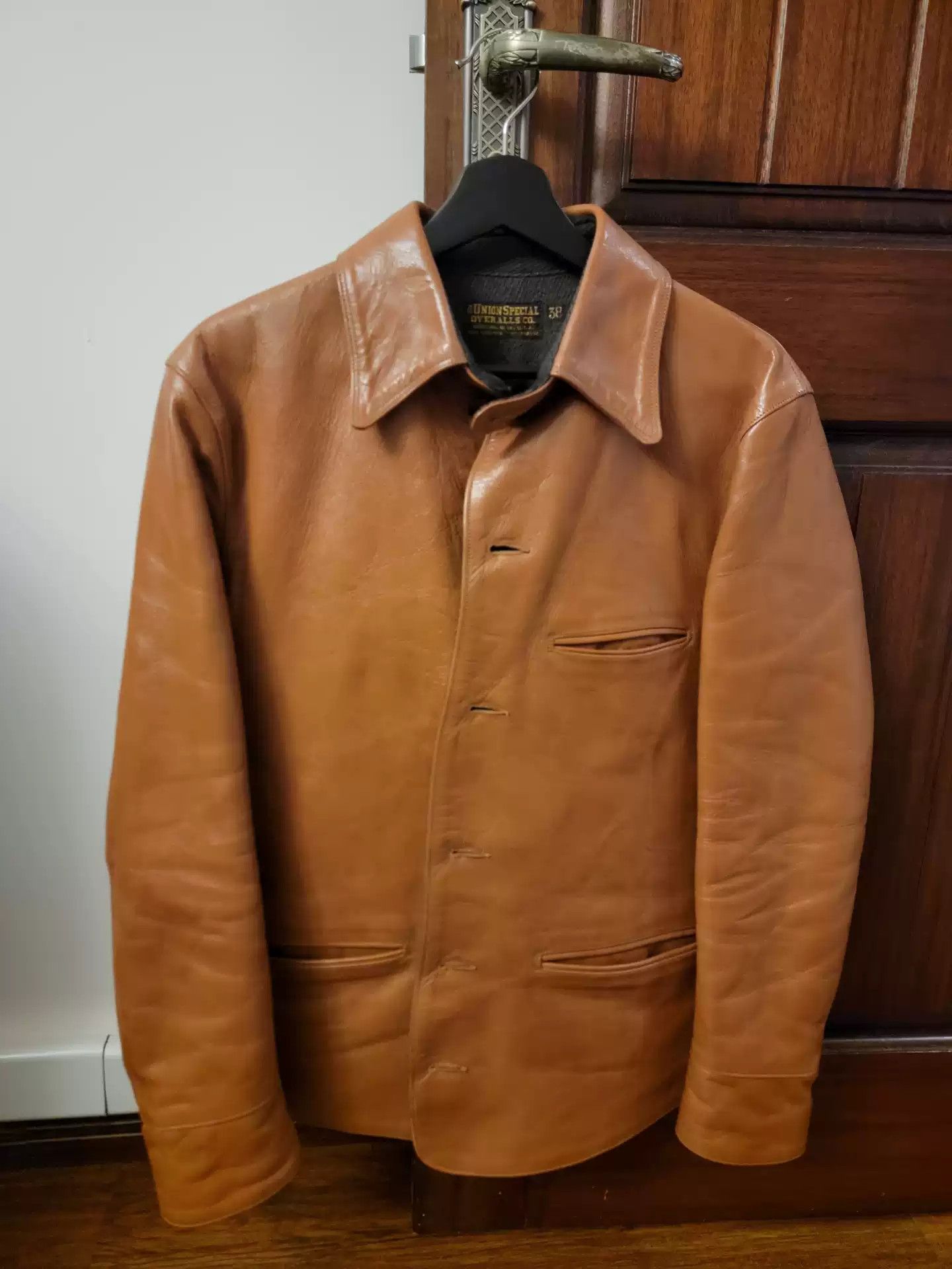 image of Freewheelers Brake Keeper Horseskin Leather Coat in Brown, Men's (Size Medium)