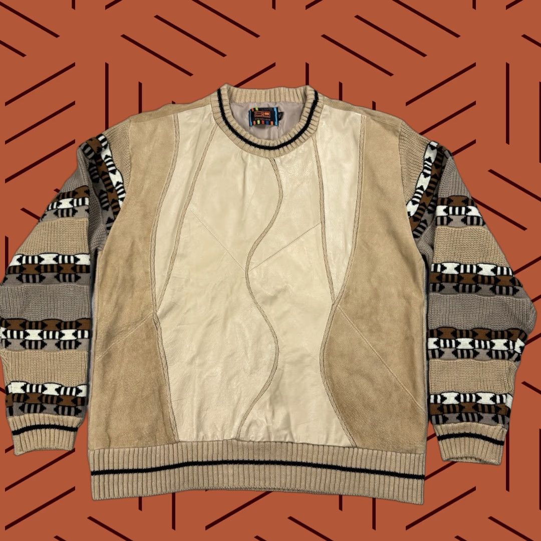 Coogi VINTAGE Steven Land Men Sweater Pullover 2XL Brown 90s Geometric Knit Leather Accent All Seasons Size US XXL / EU 58 / 5 - 1 Thumbnail
