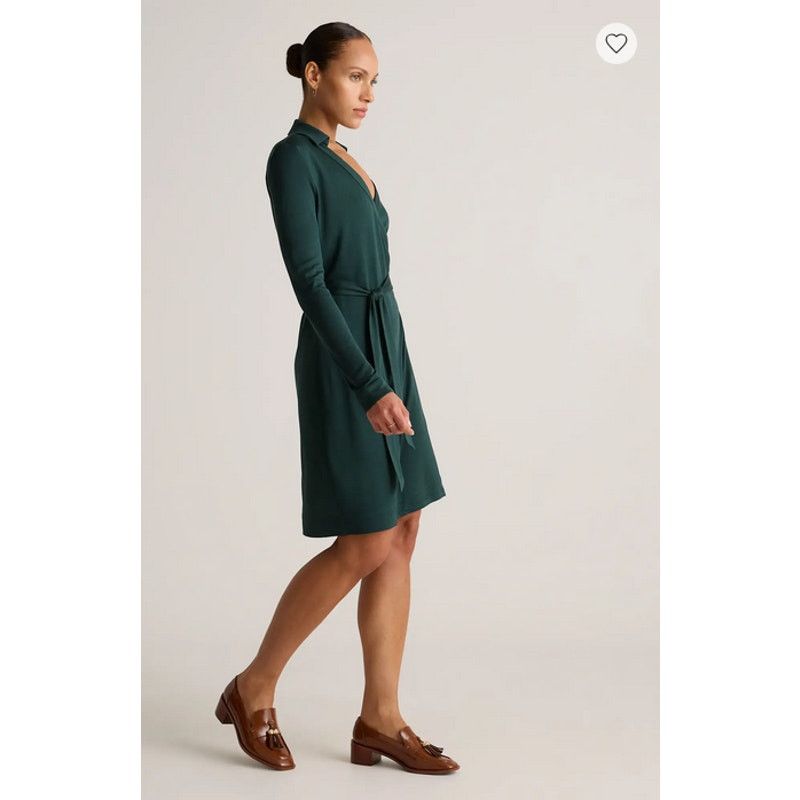 Quince Quince 100% Silk Jersey Mini Wrap Dress Evergreen Size XS Size XS / US 0-2 / IT 36-38 - 1 Thumbnail