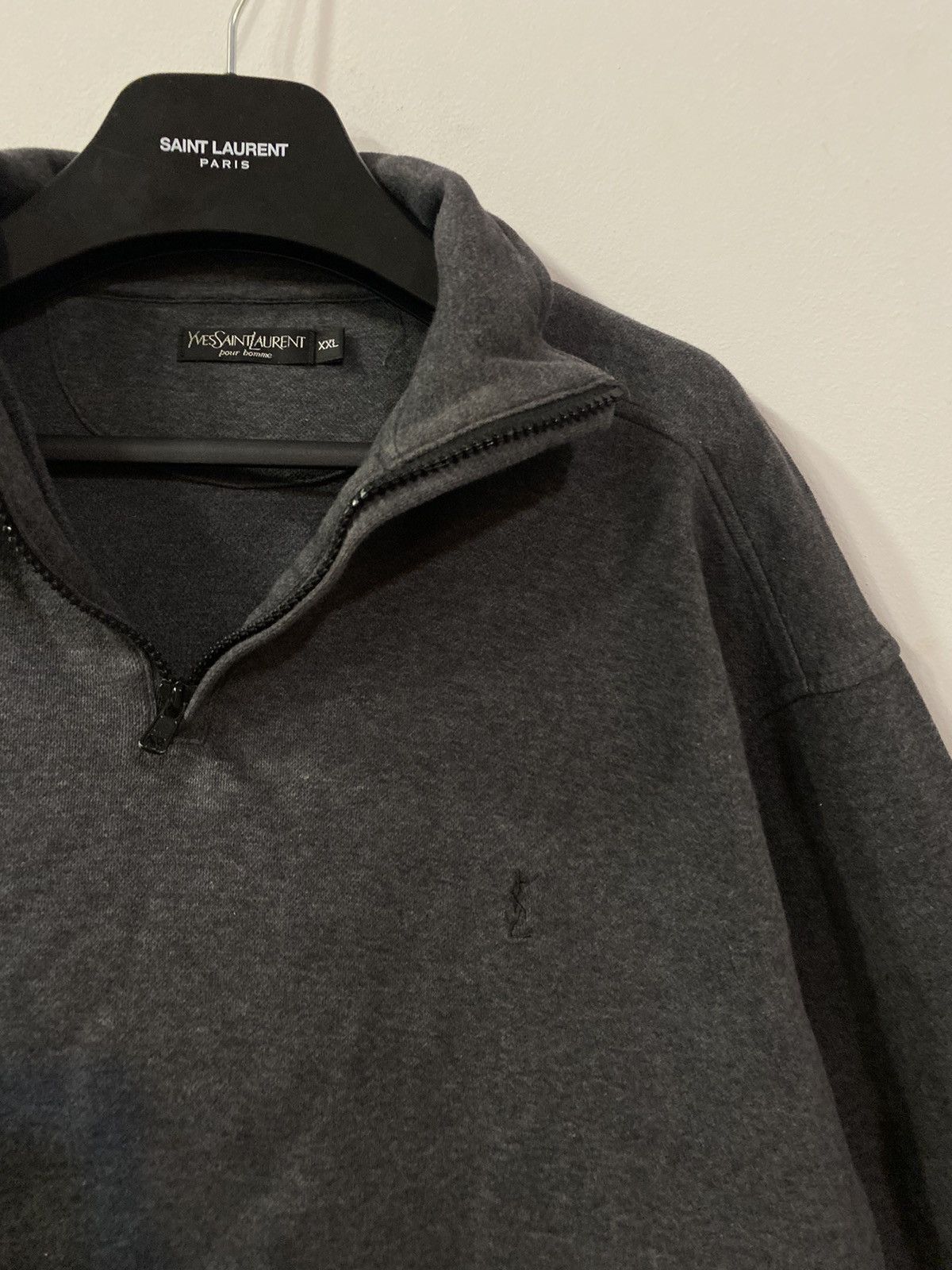 Yves Saint Laurent 90’s YSL Sweatshirt 1/4 Quarter Zip Grey Sweater Vintage Size US XXL / EU 58 / 5 - 3 Thumbnail