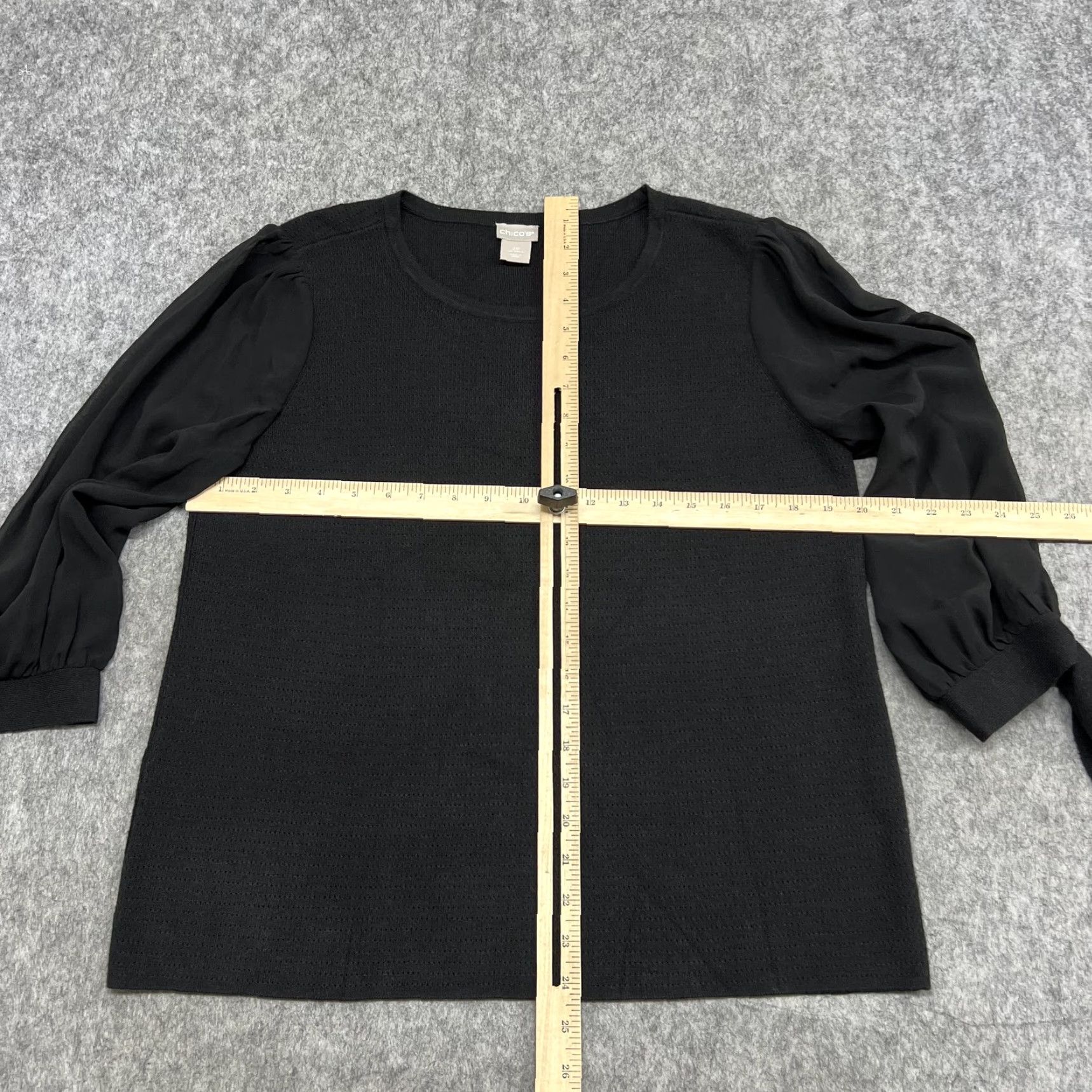 Vintage Chico's Womens Blouse Shirt Petite 2P Black Crew Neck Balloon Sleeve Tie Cuff Knit Top Size XS / US 0-2 / IT 36-38 - 6 Thumbnail