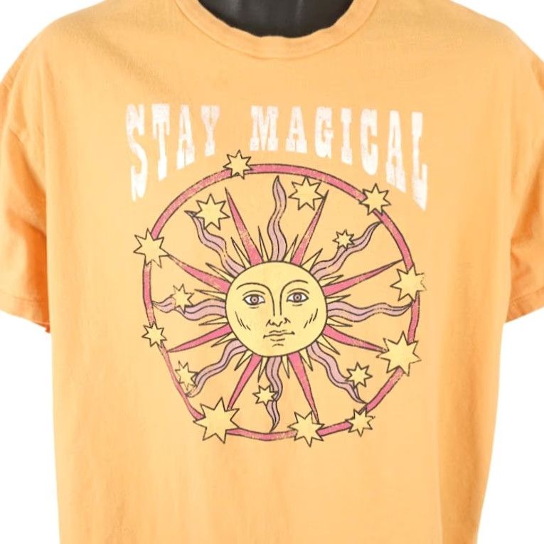 Vintage Mighty Fine Sun Celestial T Shirt Mens Large Orange Stars Shirt Men Size US L / EU 52-54 / 3 - 2 Thumbnail