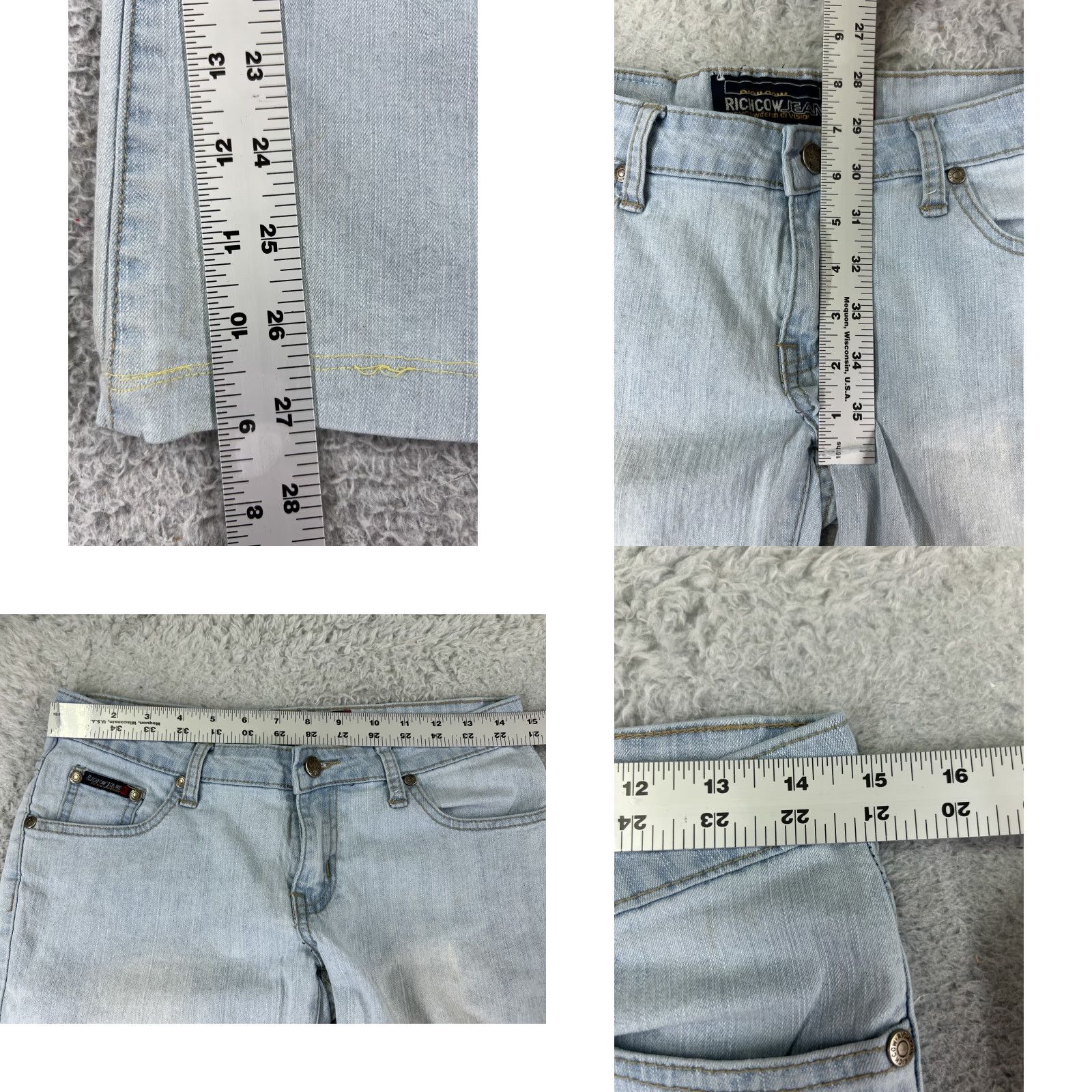 Denime Richcow Jeans Womens 7 Blue Denim Wide-Leg Low Rise Light Wash Distressed Zipper 5-Pocket Inseam 27in Stretch Regular Size 28" / US 6 / IT 42 - 8 Thumbnail