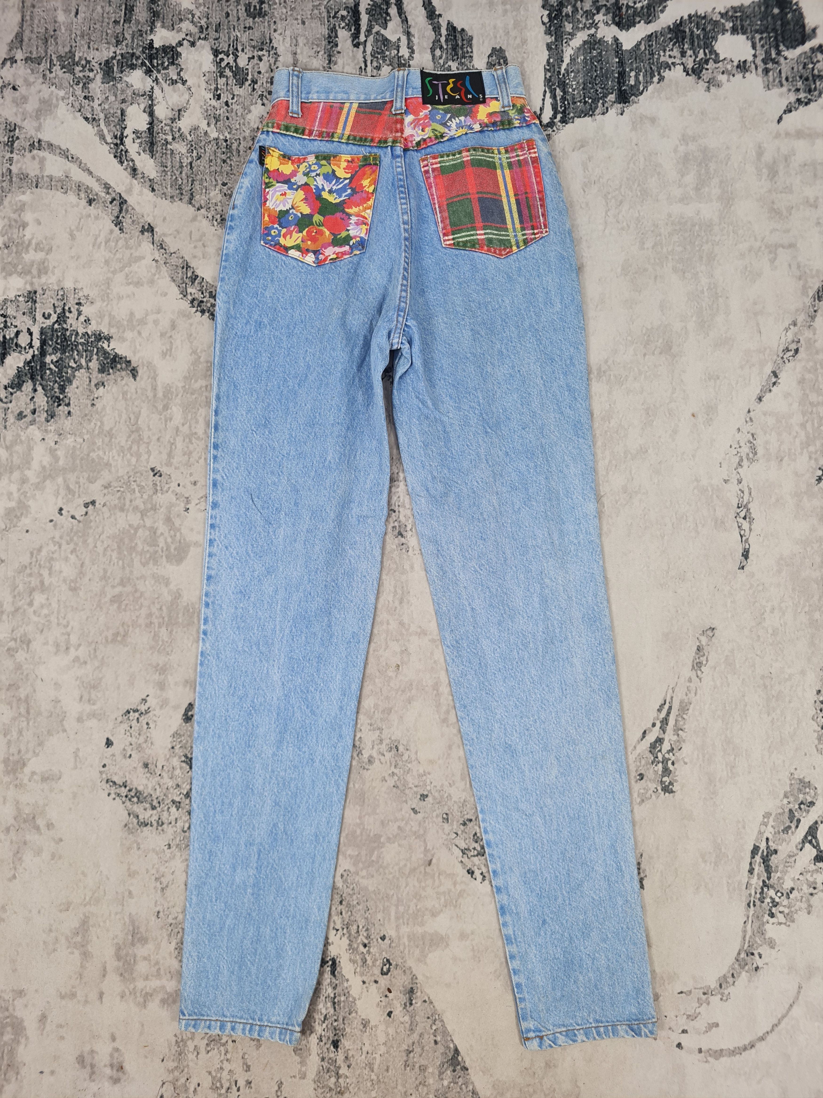 Vintage Vtg STEEL JEANS Flowers Checked Design Jeans 25x32 JB0147 Size 25" / US 0 / IT 36 - 1 Thumbnail