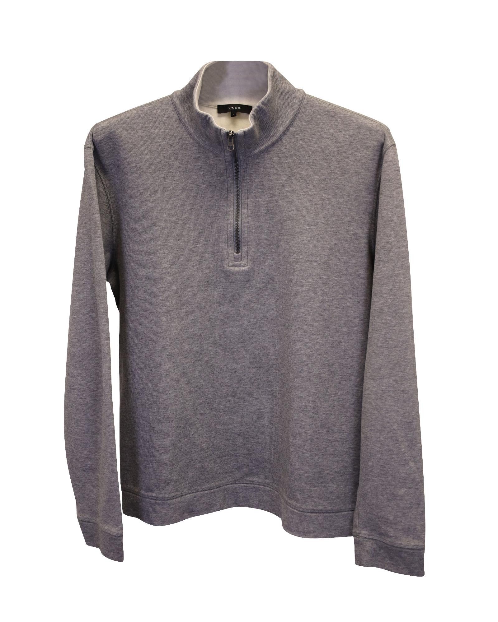 image of Vince Refined Half-Zip French Terry Sweater In Grey Cotton, Men's (Size Large)