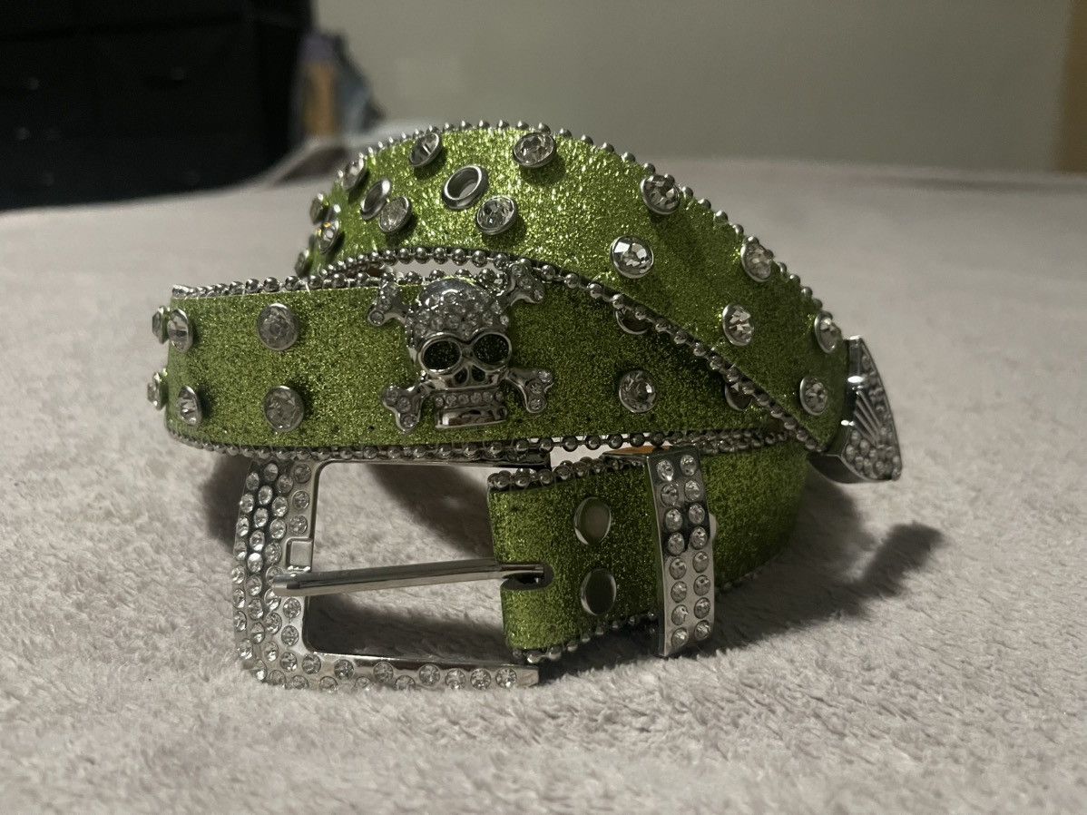 Other Green Skeleton Belt w/ Rhinestones Size 36 - 2 Thumbnail