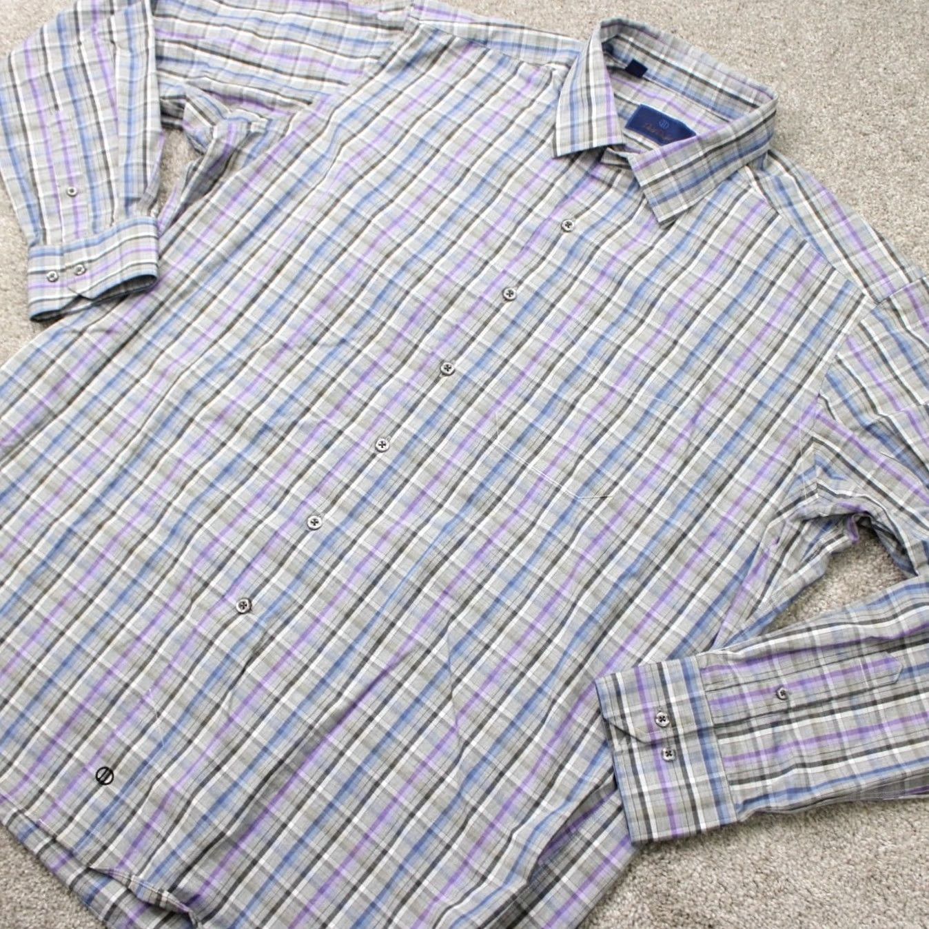 David Donahue David Donahue Shirt Mens 2XL Plaid Button-Up 100% Cotton Long Sleeve Gray Blue Purple Classic Preppy Colorful Mens Size US XXL / EU 58 / 5 - 4 Thumbnail