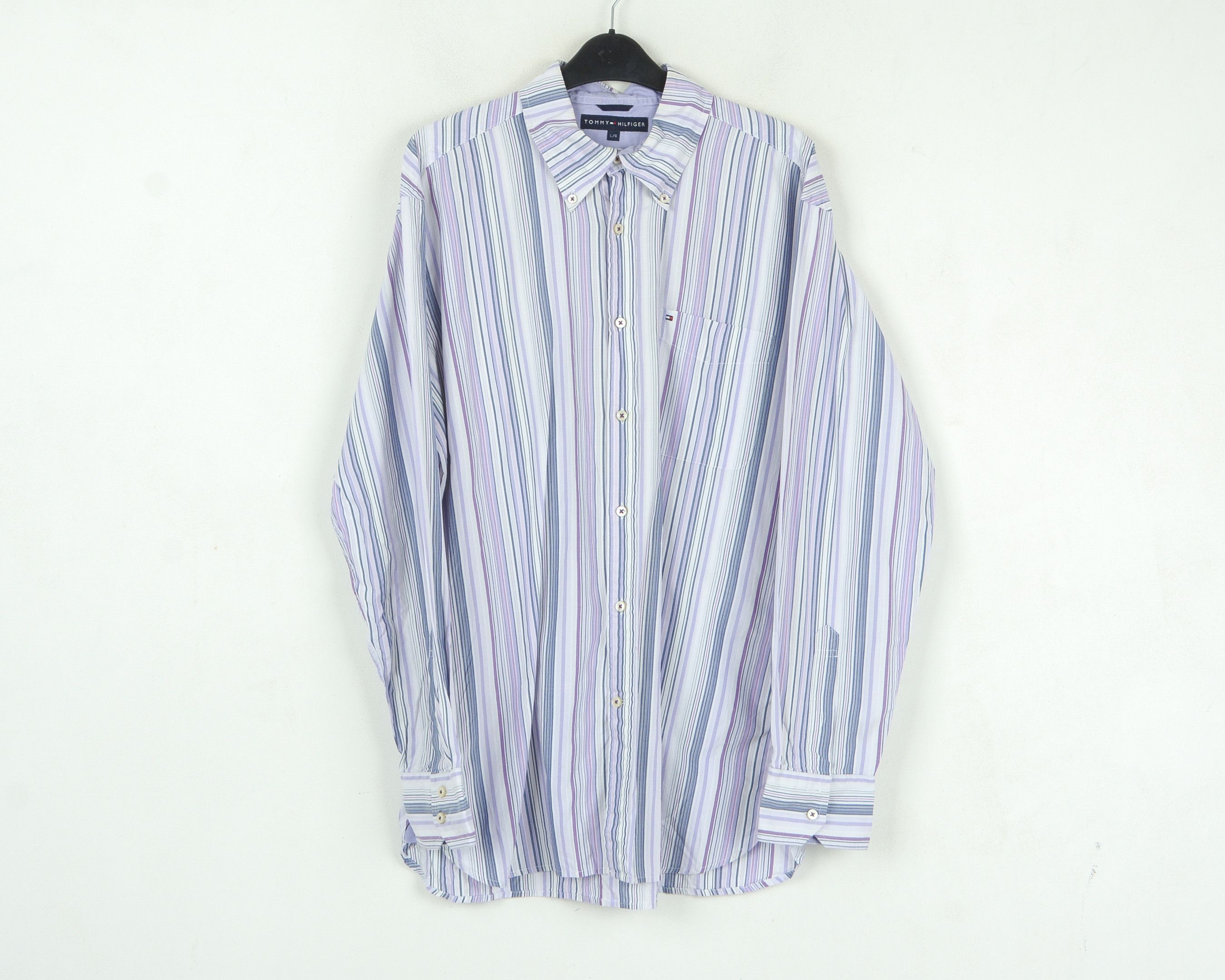 Tommy Hilfiger Cotton Pinstriped Purple Shirt Casual Long Sleeved Formal Size US L / EU 52-54 / 3 - 1 Thumbnail