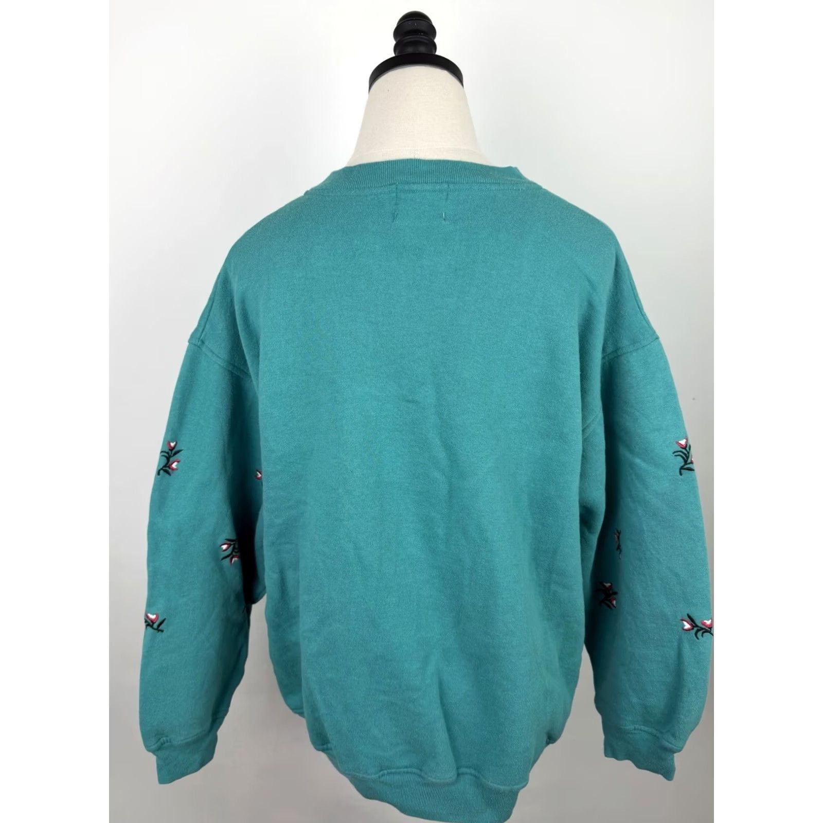 Altea VINTAGE Embroidered Sweatshirt Womens Medium Teal V-neck Relaxed Fit Grunge 90s Size M / US 6-8 / IT 42-44 - 7 Thumbnail